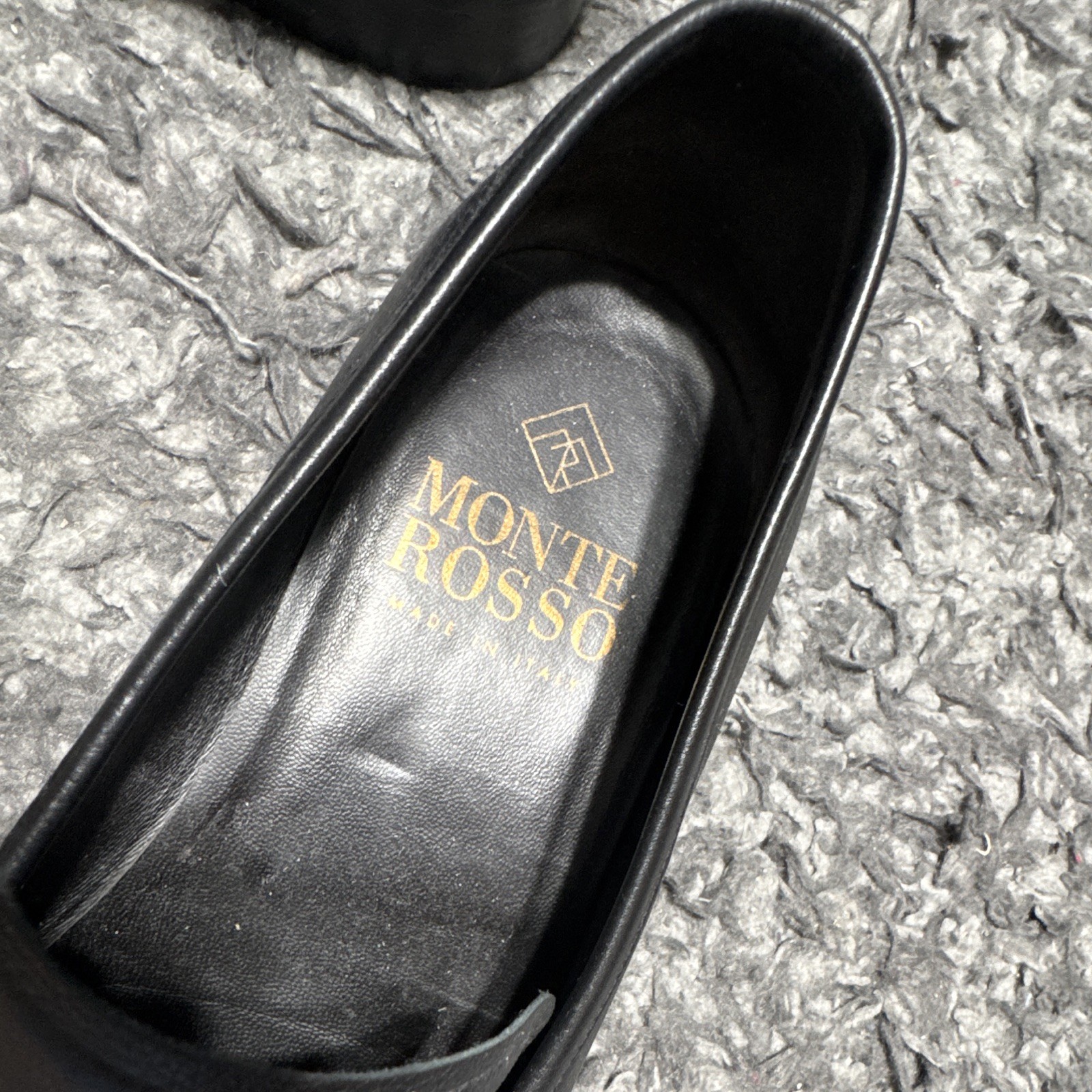 Monte Rosso Men’s Black Leather Slip-On Square Toe Dress Loafers US 8.5