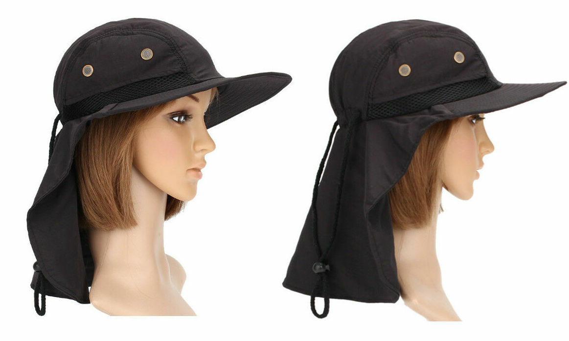 Khaki Fisherman Safari Sun Visor Neck Flap Packable Hiking Summer Unisex Hat