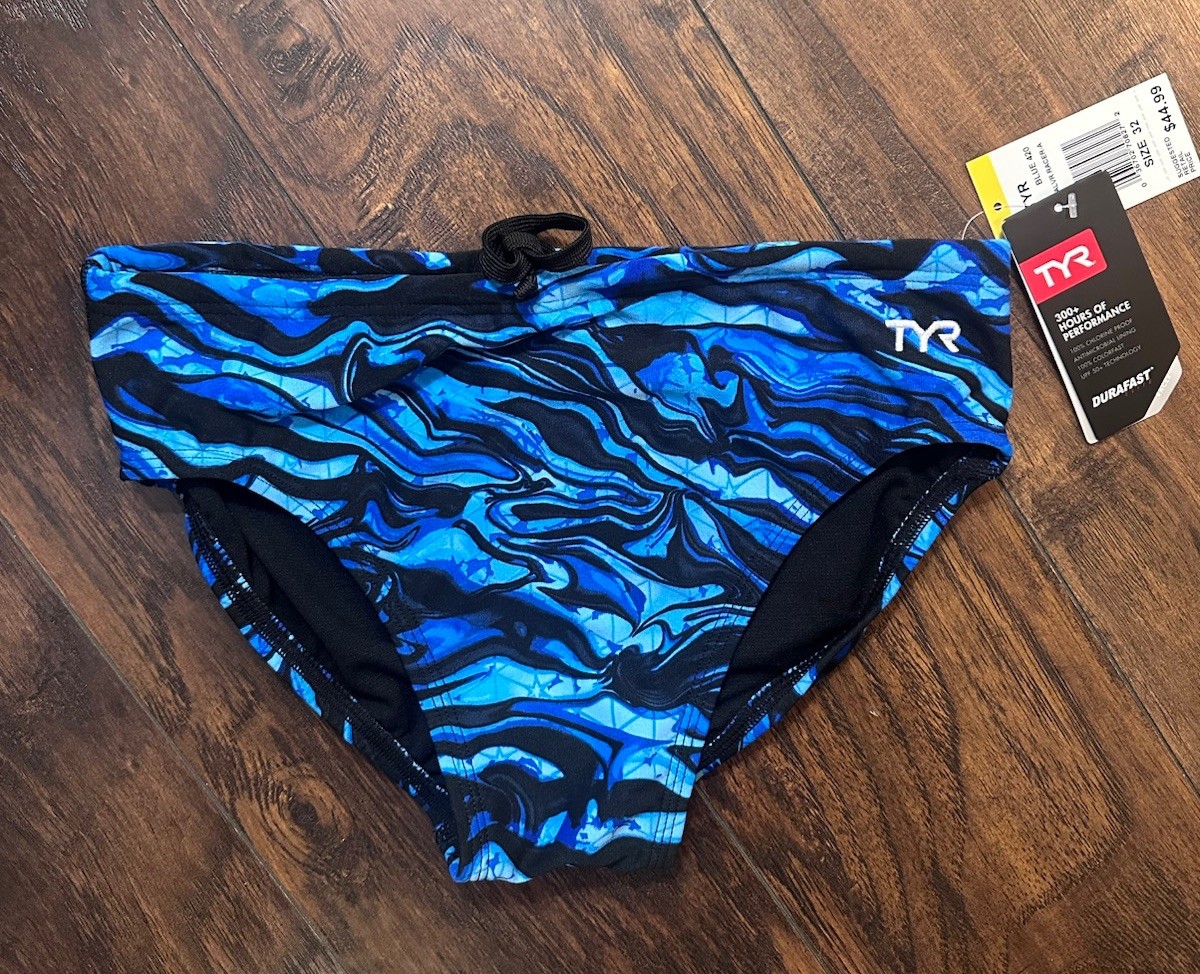 (NWT) TYR Men’s Durafast Elite Miramar Swim Racer Brief Blue SZ 32