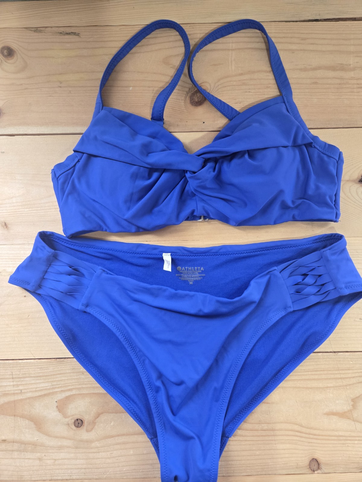 Athleta Womens Underwire Bikini Bra Top 34b/c High Waist Bottom Medium Royal…