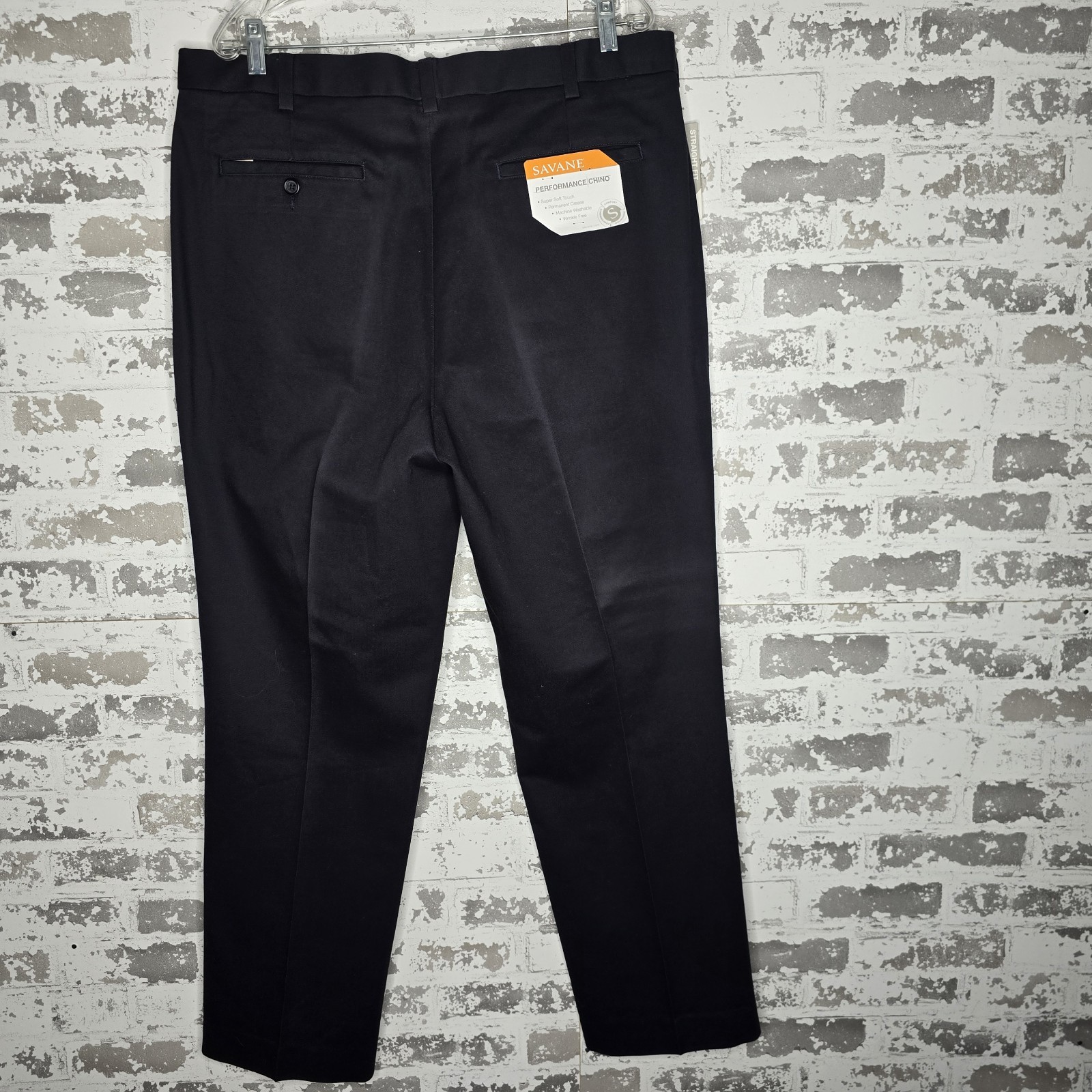 NEW Savane Pants Men 38×31 Black Performance Chino Straight Leg 100% Cotton