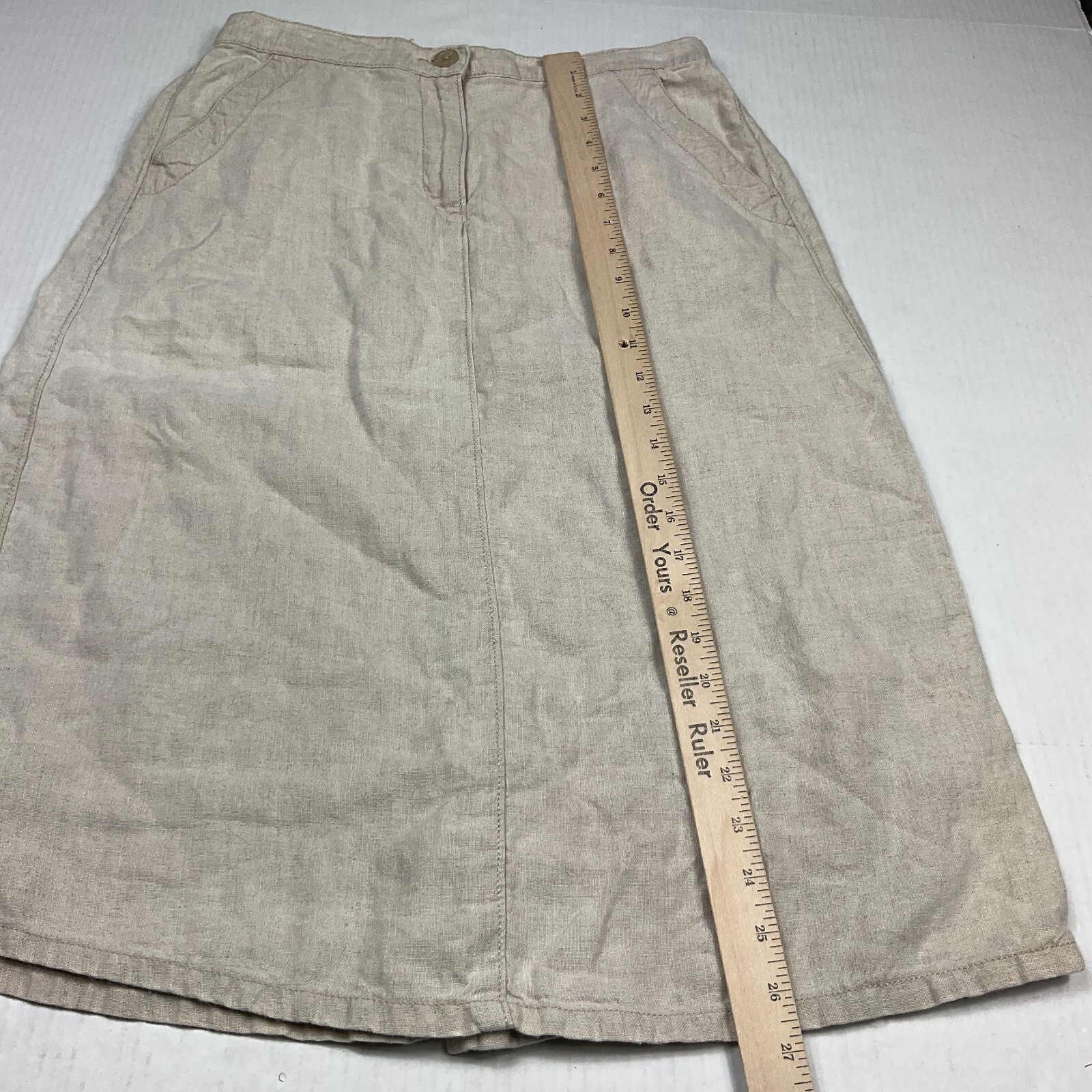 LL Bean Linen Skirt Beige Casual Elastic Waist Breathable Zip Minimalist 8P