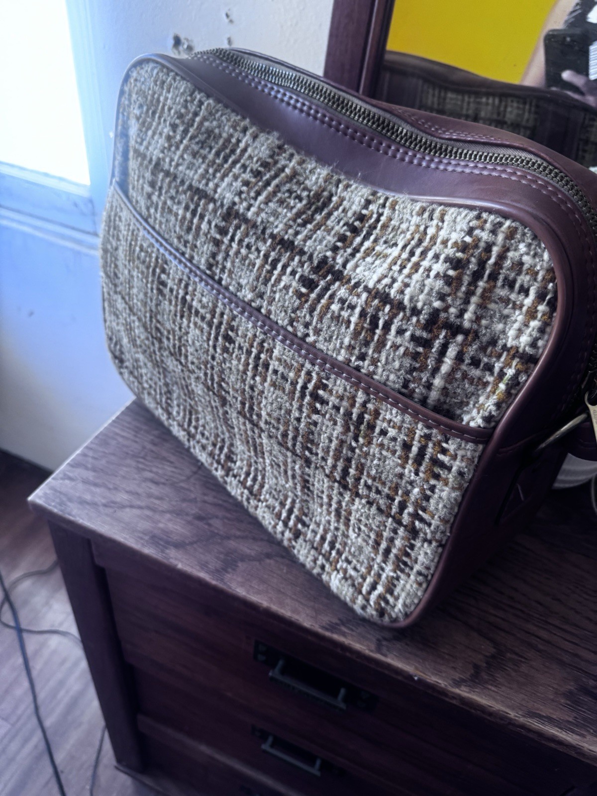 Brown/Beige Plaid Shoulder Bag Zip Closure Adjustable Strap Gold Hardware
