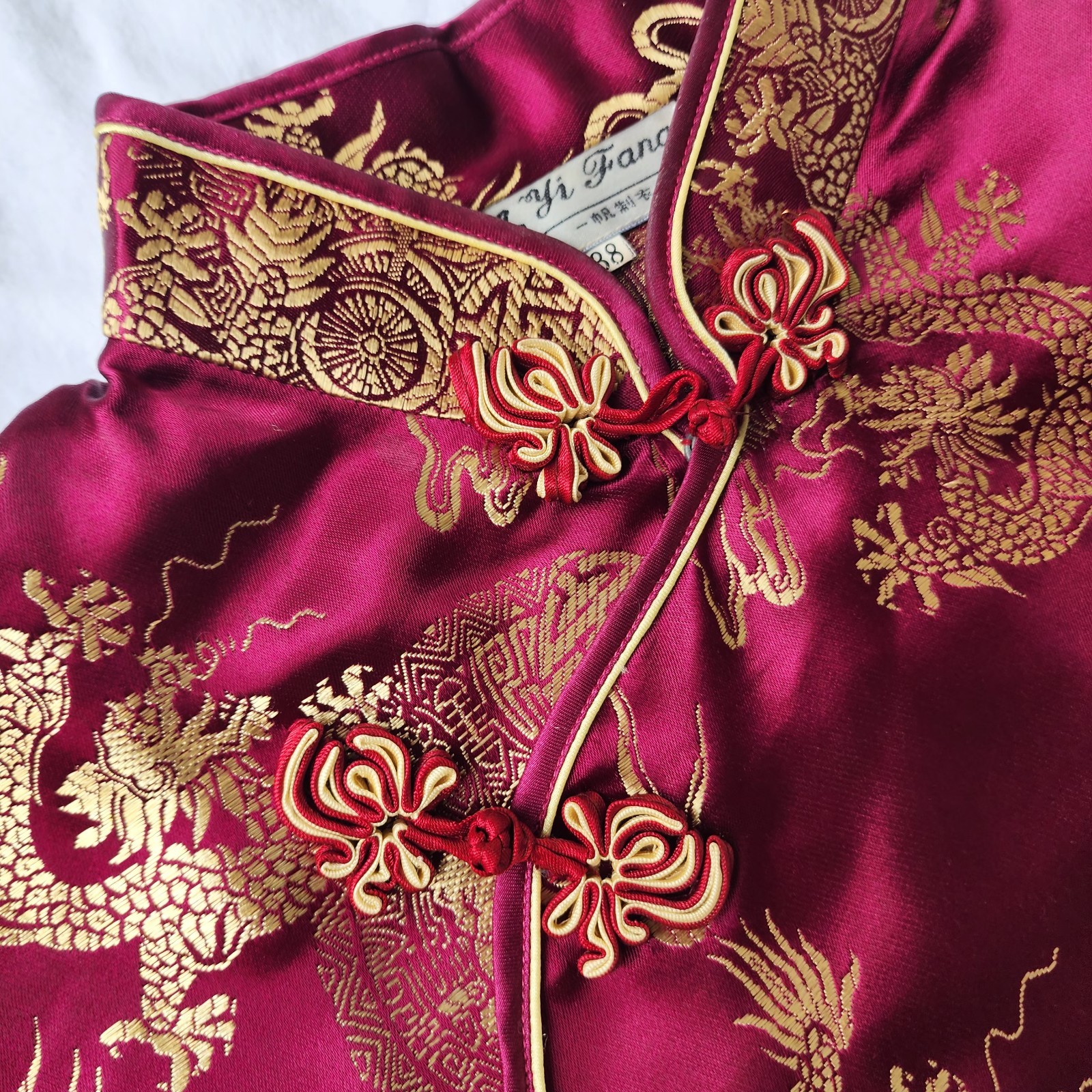 Women’s Vintage Cheongsam Burgandy And Gold Mini Dress Size M