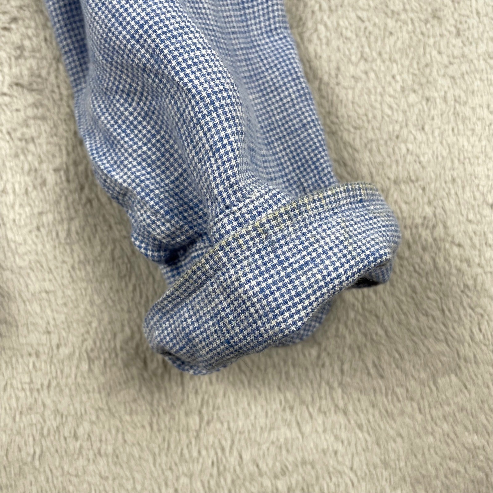 Murano Baird Mcnutt Shirt MensMedium Slim Fit Blue Linen Houndstooth Band Collar