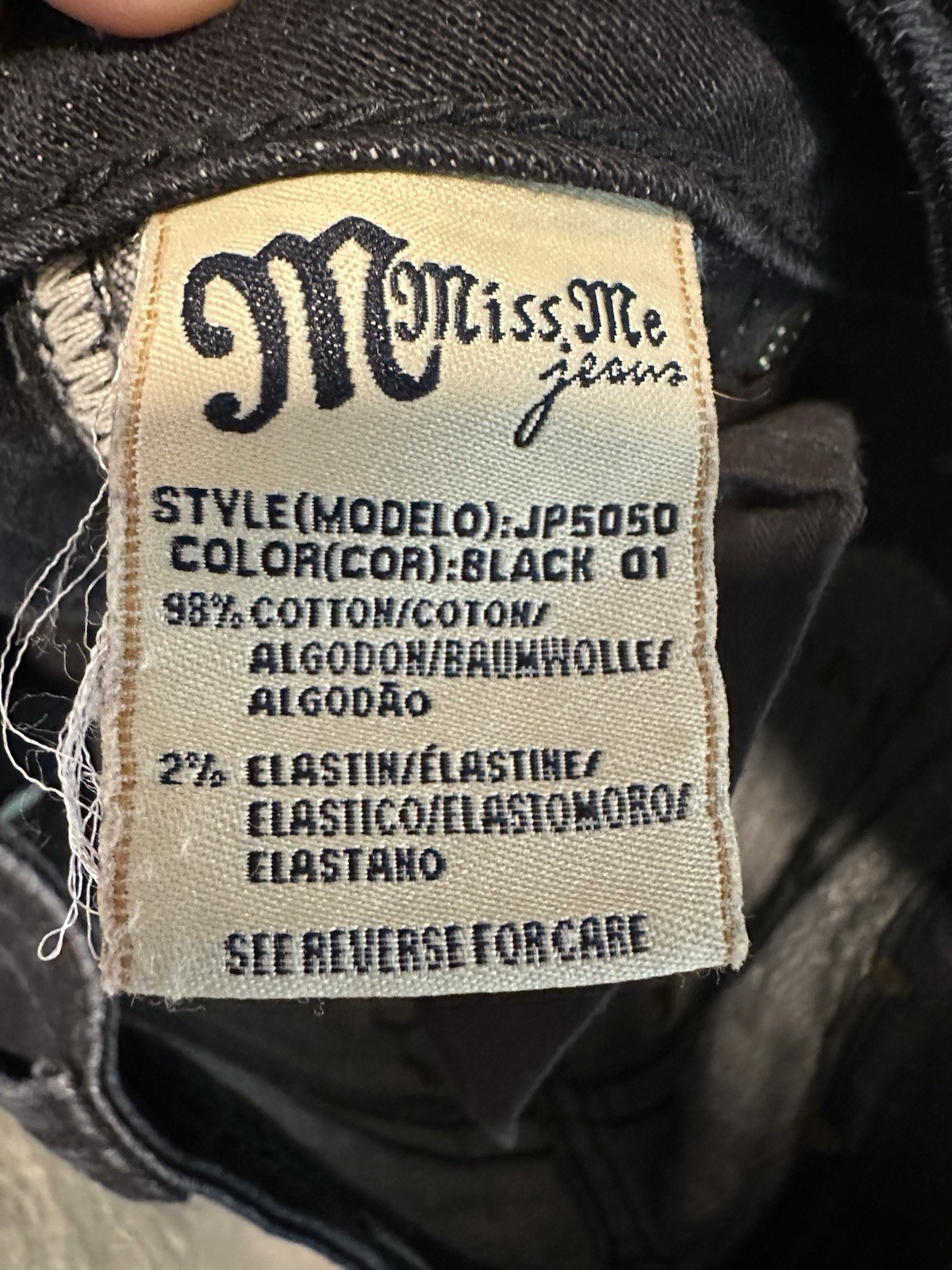 Miss Me Women Bootcut Jeans Black Dark Wash Low Rise Stretch Rhinestone 28