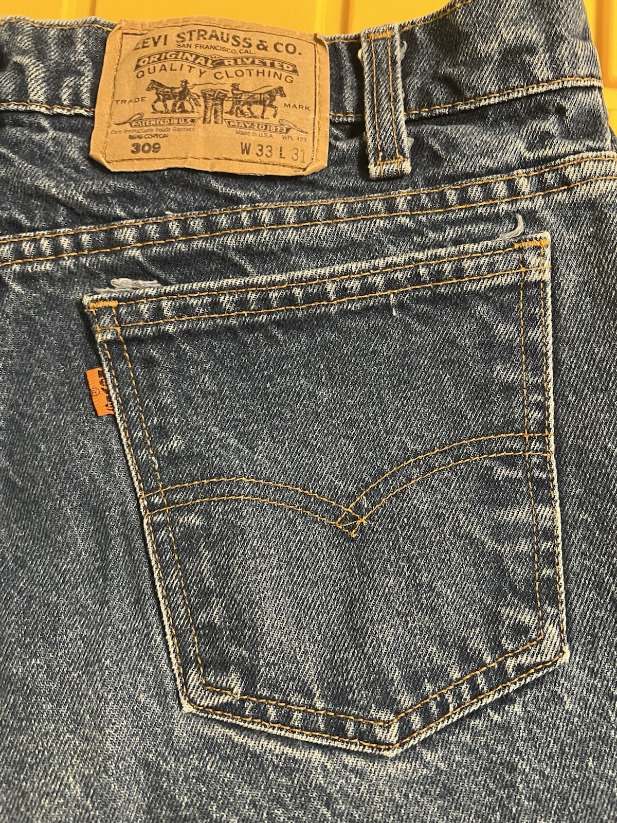 Levi’s 309 Men’s Orange Tab Jeans Size Actual 30×29.5 Vintage Retro Hipster