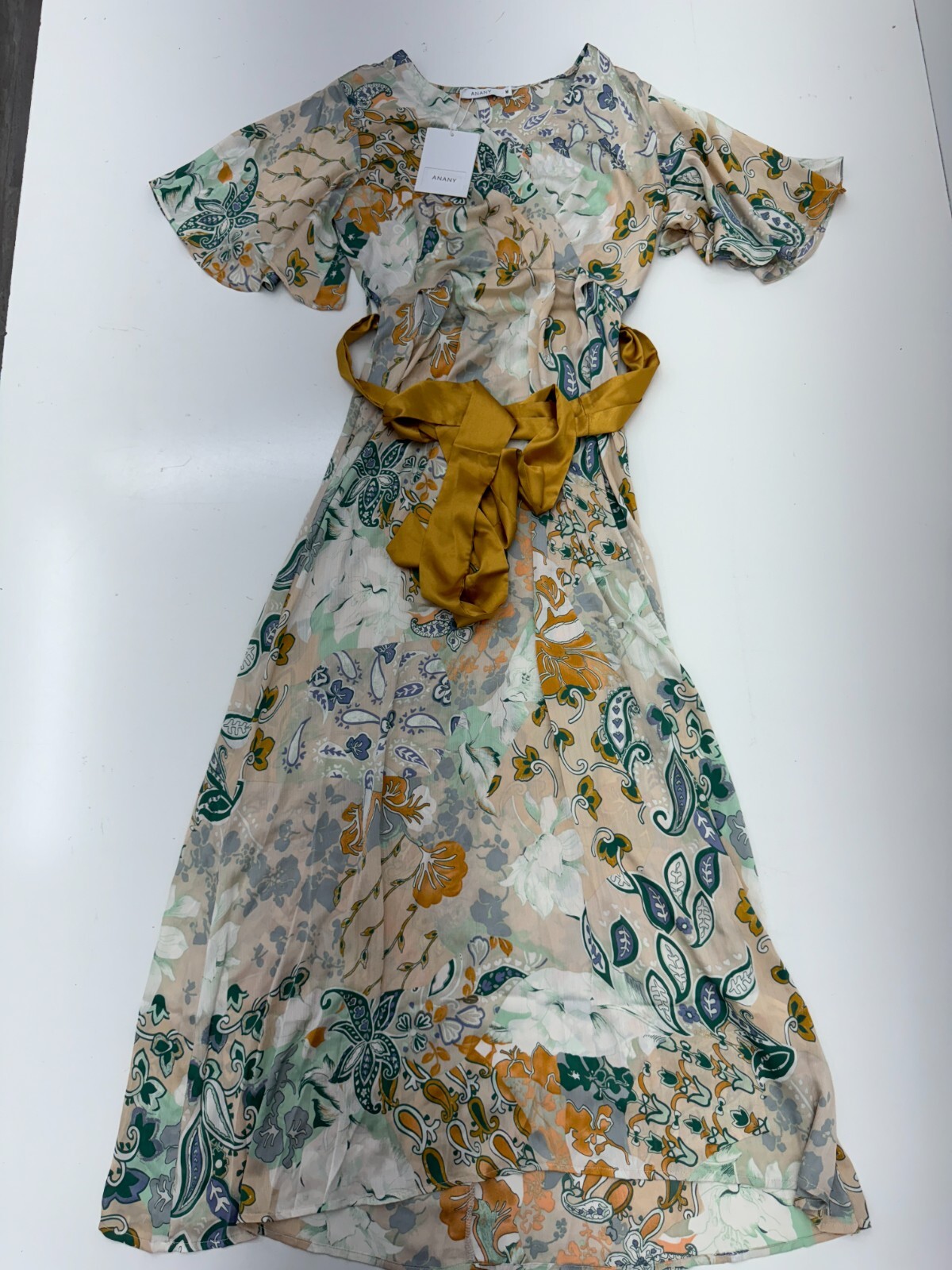 Anany Ivory Multicolor Paisley Floral Print Belted Dress Womens Size Medium