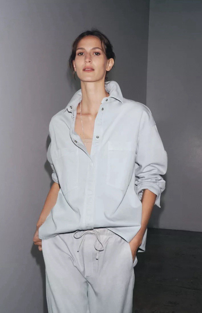ZARA ZW COLLECTION POCKET OVERSHIRT LIGHT BLUE 6786/241/406