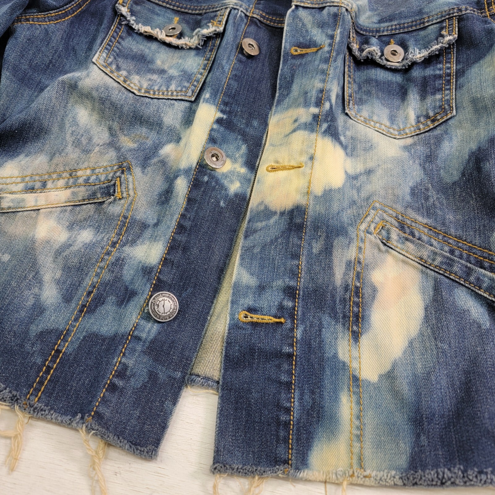 A Rare Bird Handmade Original Distressed Acid Wash Denim Jacket Adult Sz S/M EUC