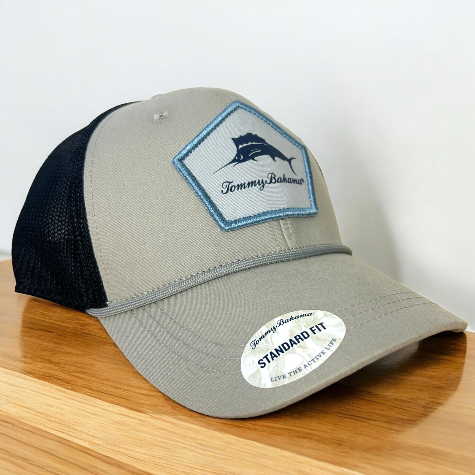 NEW Tommy Bahama Marlin Patch Trucker Snapback Mesh Hat Cap Grey +Black One Size