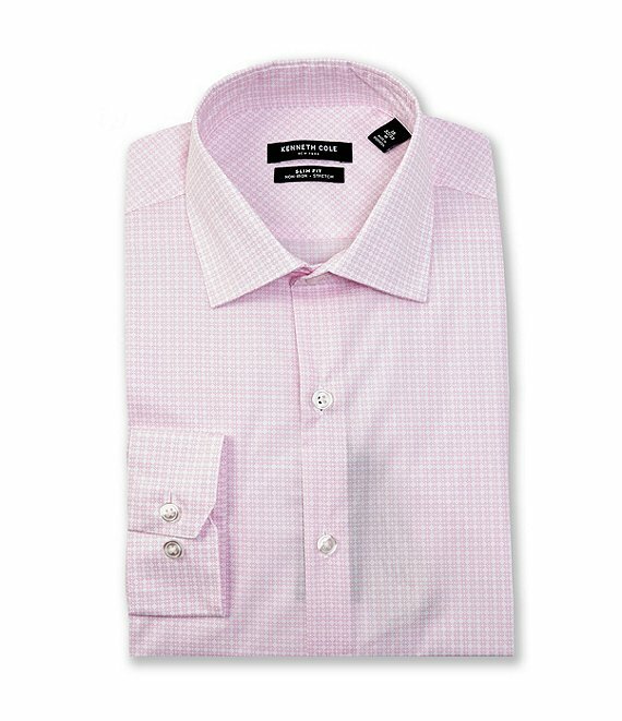 Kenneth Cole New York Slim Fit Spread Collar Diamond Print,Pink, 17×32/33