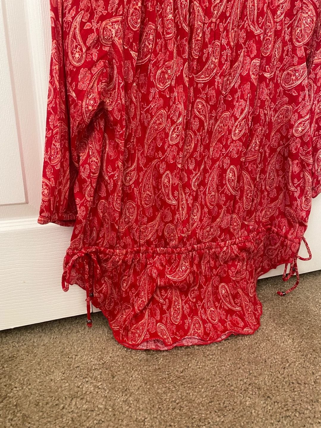 Faded Glory Plus Size XL 16-18 Red Paisley Boho Peasant Blouse