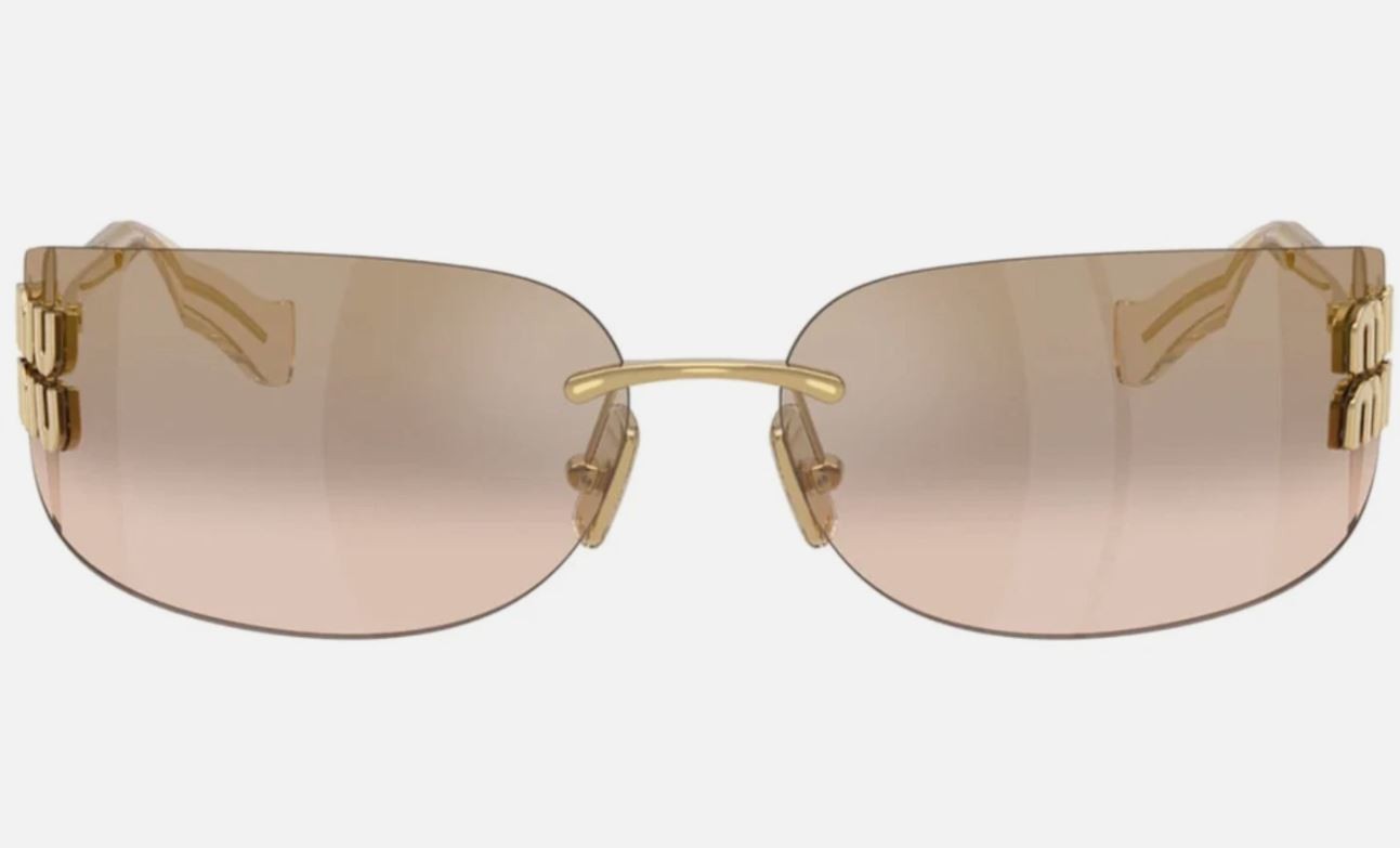 Miu Miu MU A51S 5AK20P Unisex Rectangle Sunglasses in Gold with Brown Lens