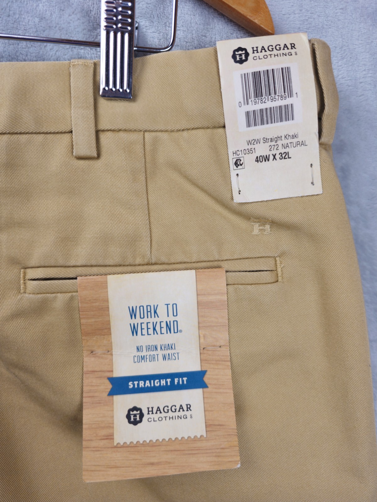 HAGGAR Work to Weekend Hidden Expandable Waist Straight Fit Pants Khaki 40×32