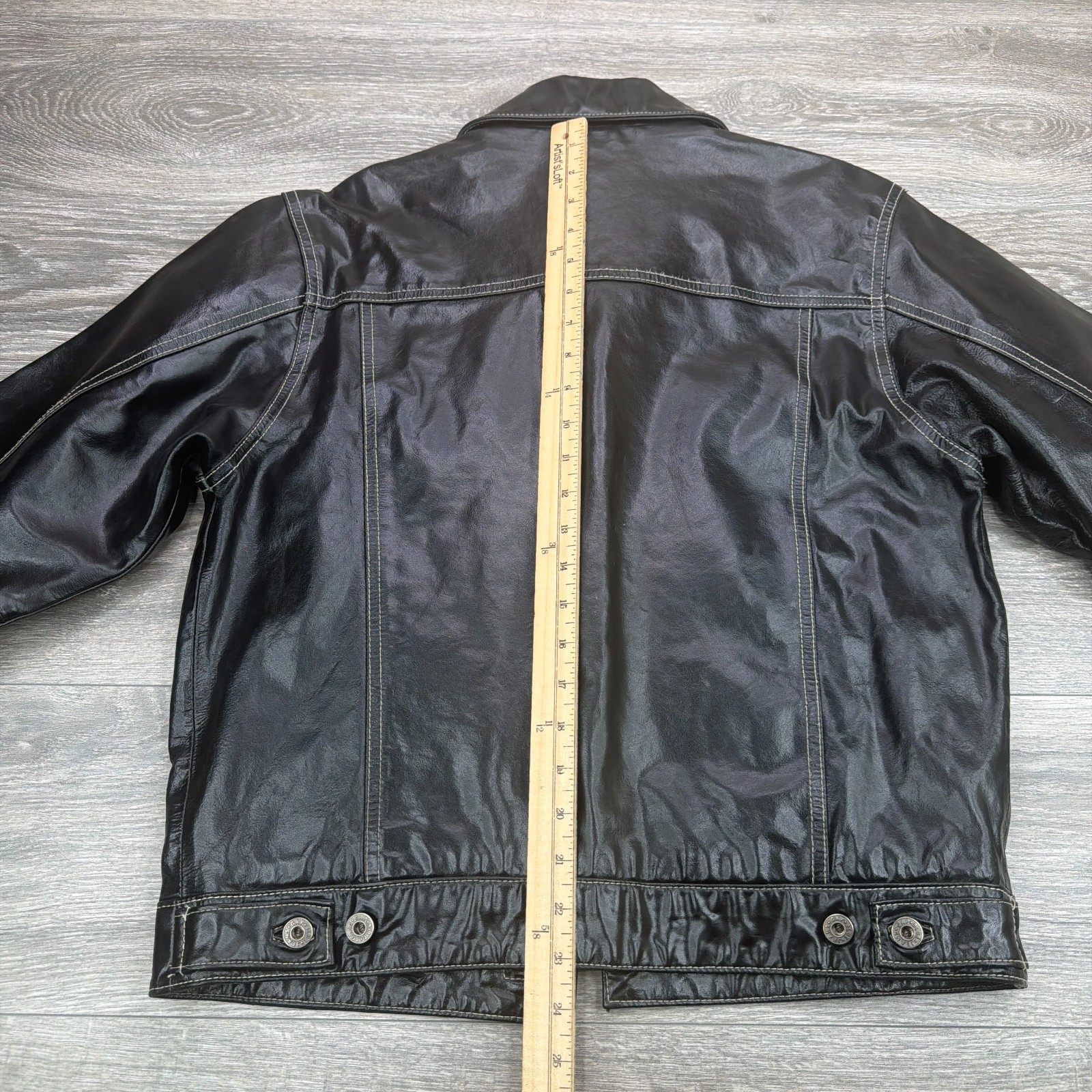 VTG Gap Leather Jacket Mens Small Black Trucker Boxy Stitch Moto Biker Y2K 90s