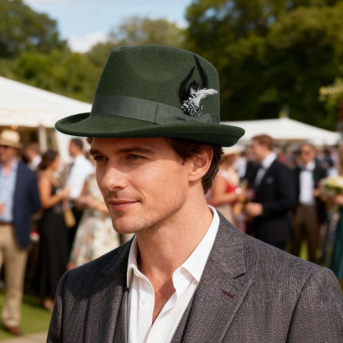 Classic Fedora Hats for Men Gentleman Short Brim Felt Feather Panama Dress Hat