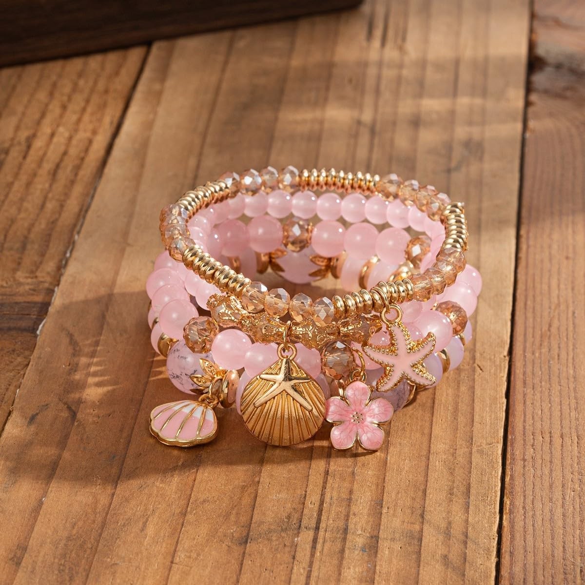 ChungLong0593 4PC Bohemian Vintage Multicolor Starfish Shell 7.48, pink