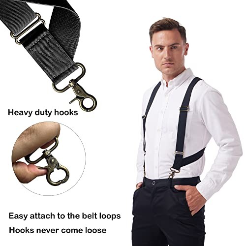 Suspenders for Men Heavy Duty for Big and Tall Large, 2 Hooks 1.5 Inches Black