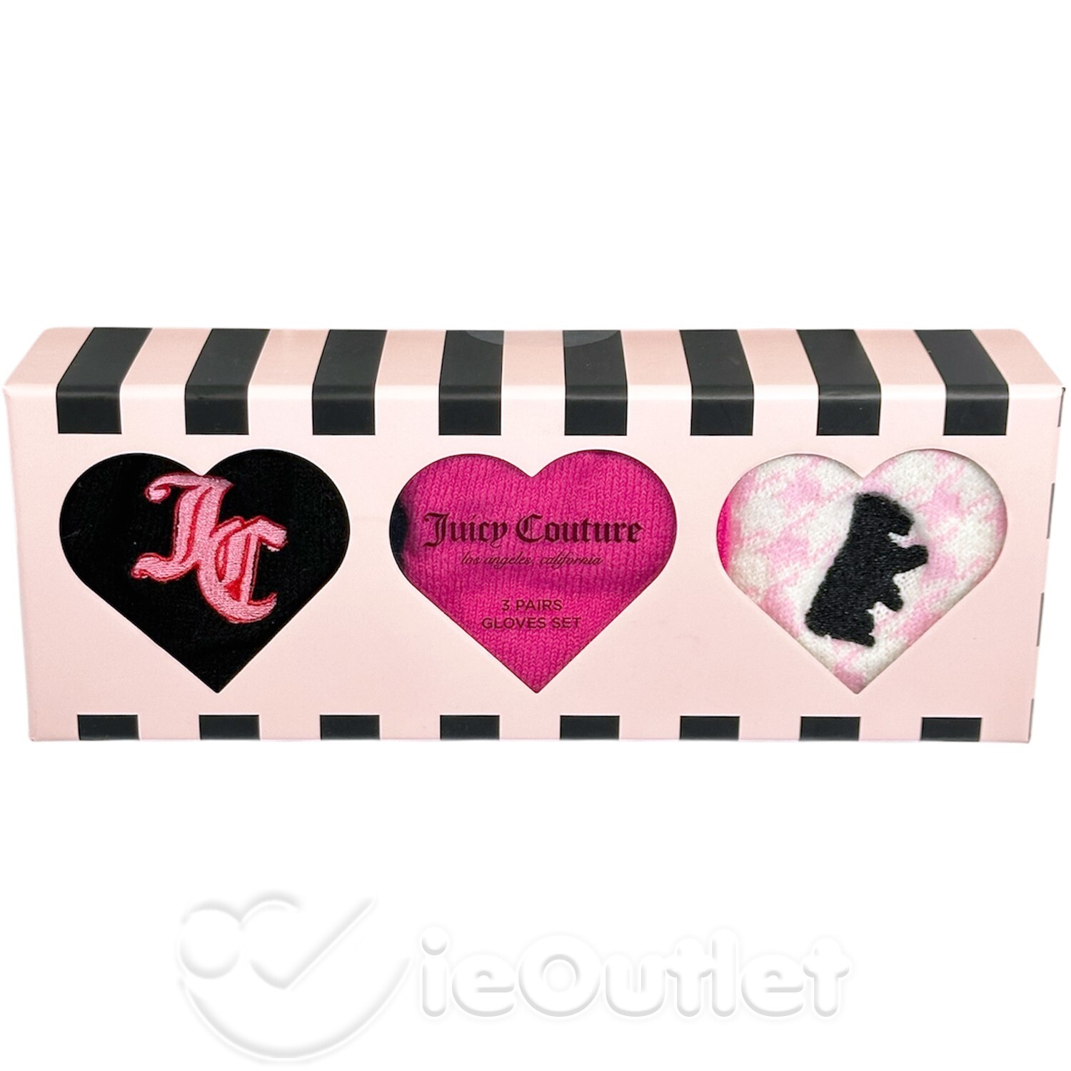 BRAND NEW Juicy Couture Black Pink White Acrylic Blend Glove Set 3-Pair Pack NIB