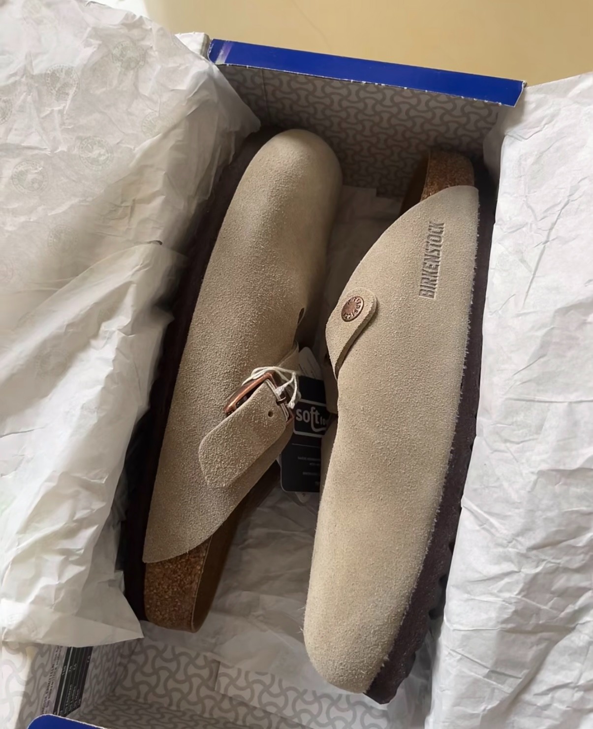 Birkenstock Boston Clog Suede Soft Footbed Slippers in Taupe Select size New