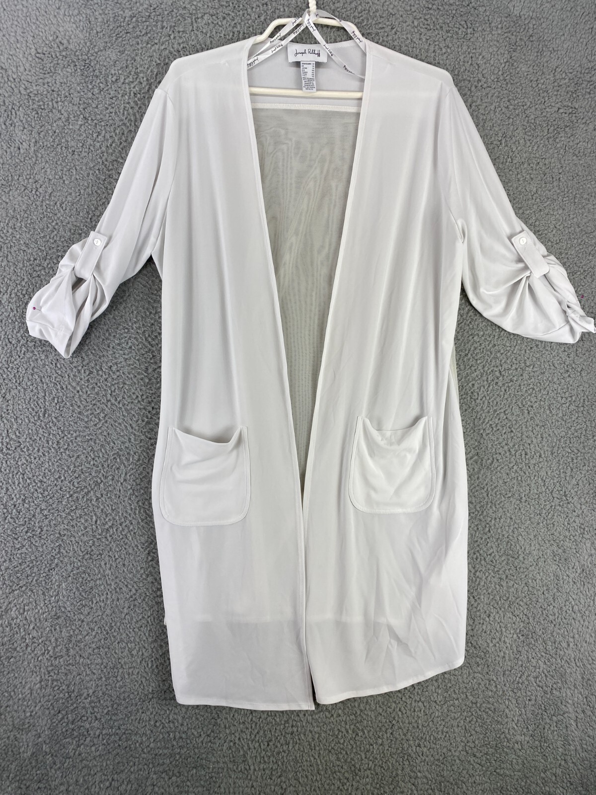 Joseph Ribkoff Cardigan Women’s 12 White Duster Cover Up Open Front Back Sheer