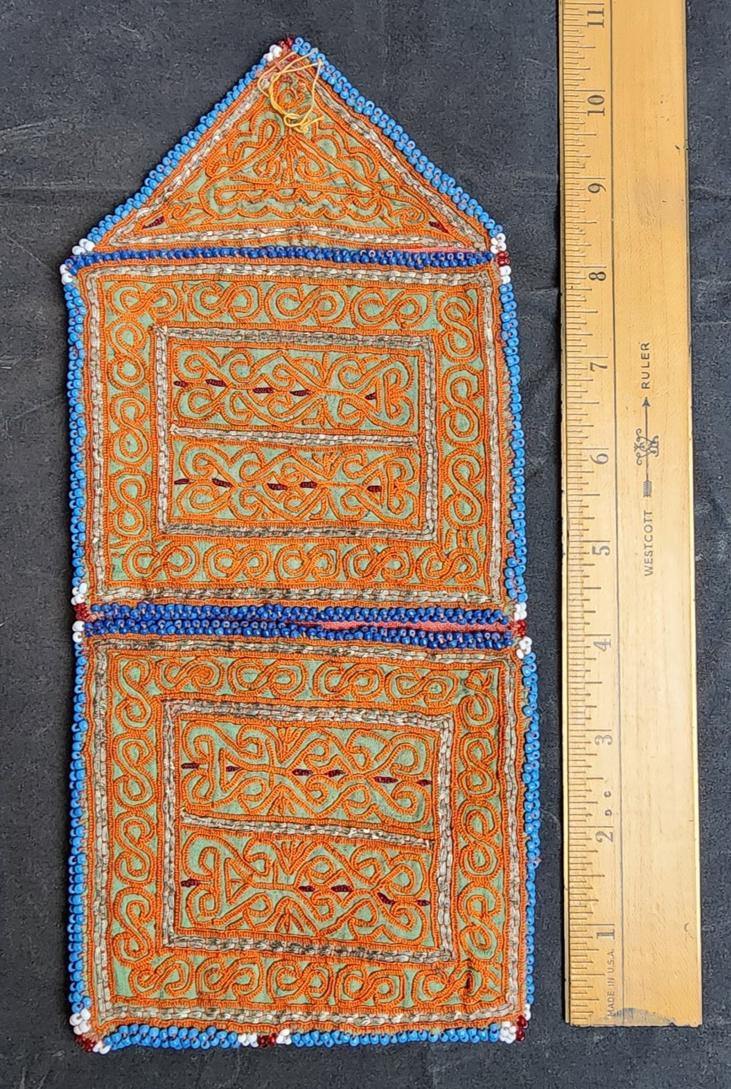 Kuchi Afghan Pouch Wallet Handmade Beaded Orange-Yellow Embroidered