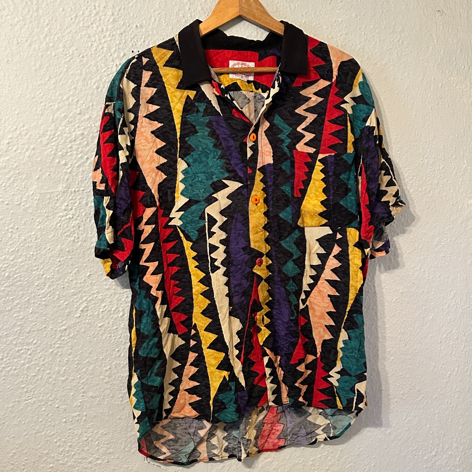 Vtg Jams World Mens Sz L Hawaiian Shirt Tropical Abstract Geometric Colorful