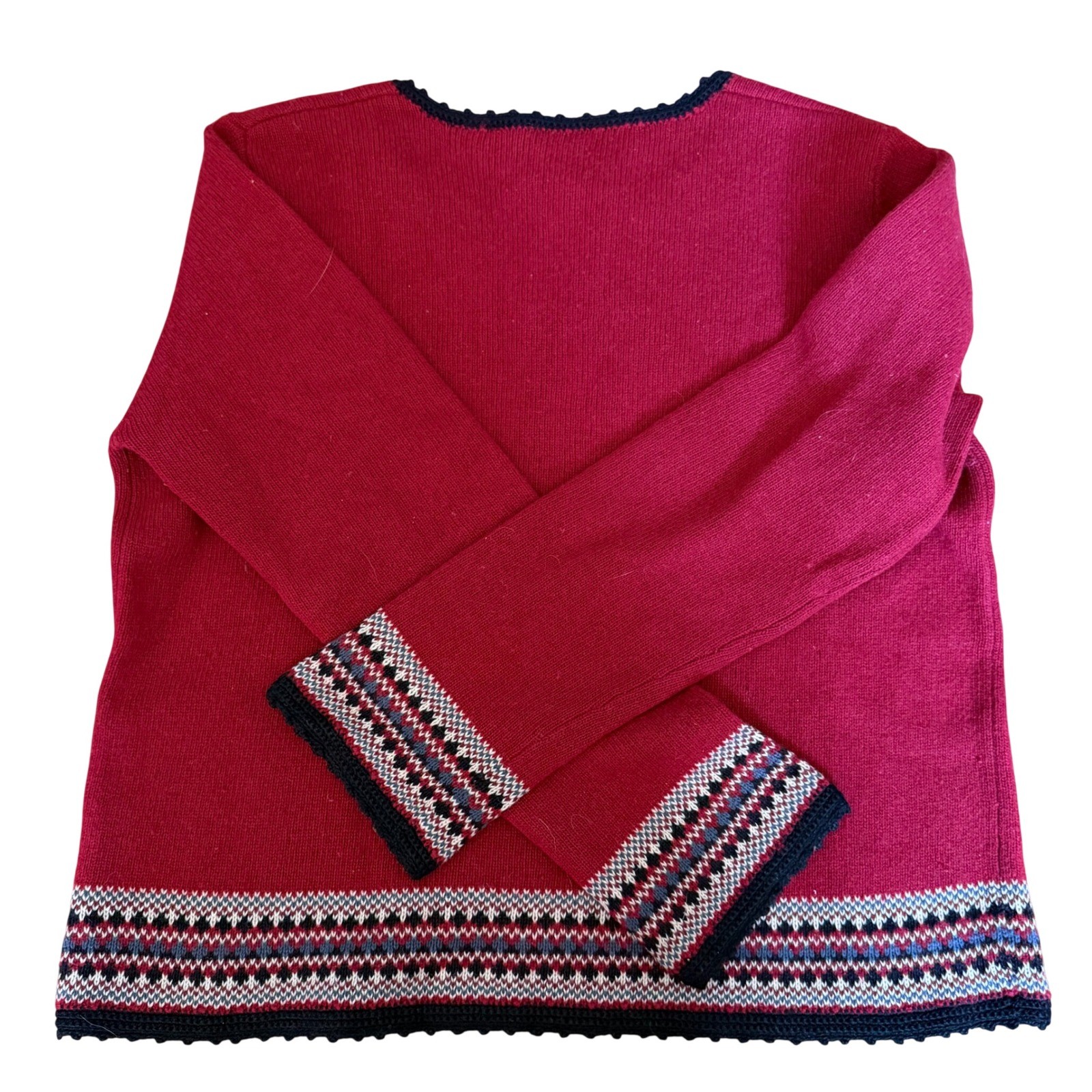 J. Jill Red Wool Angora Lambswool Soft Knit Fair Isle Boho Sweater Medium