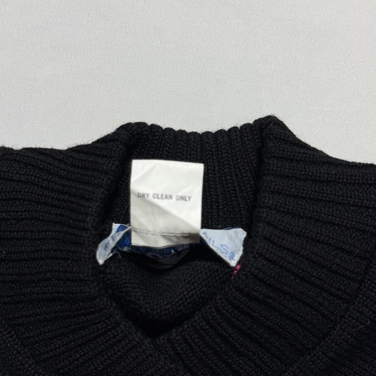 Vintage 80s Diagonal Stripe 100% Wool Crewneck Sweater Black Neon Pink Blue S