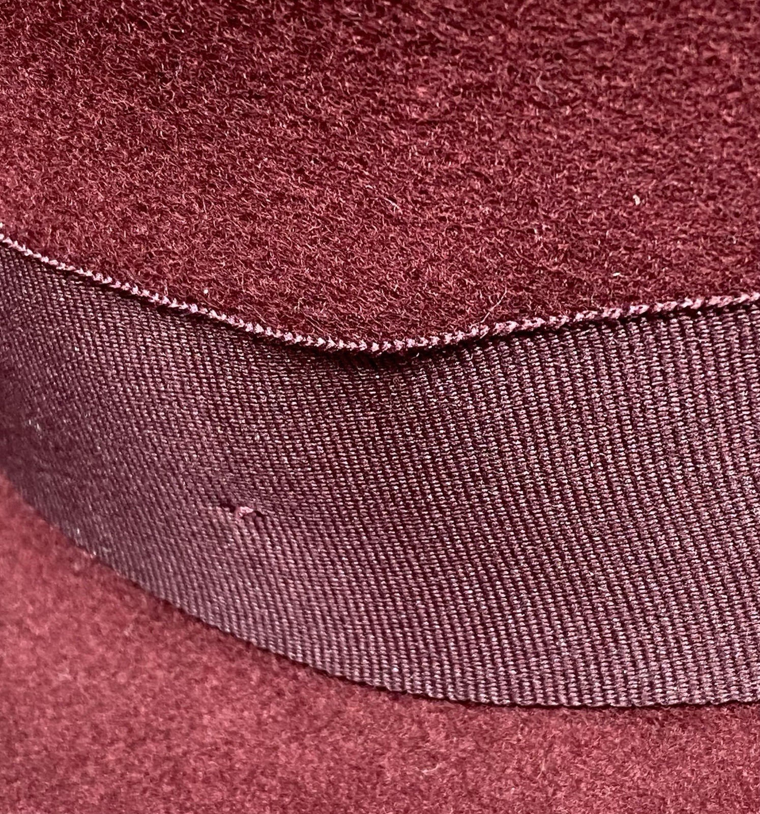 Different Touch Burgundy Pork Pie Hat 100% Wool Felt Stingy Brim Feather Large