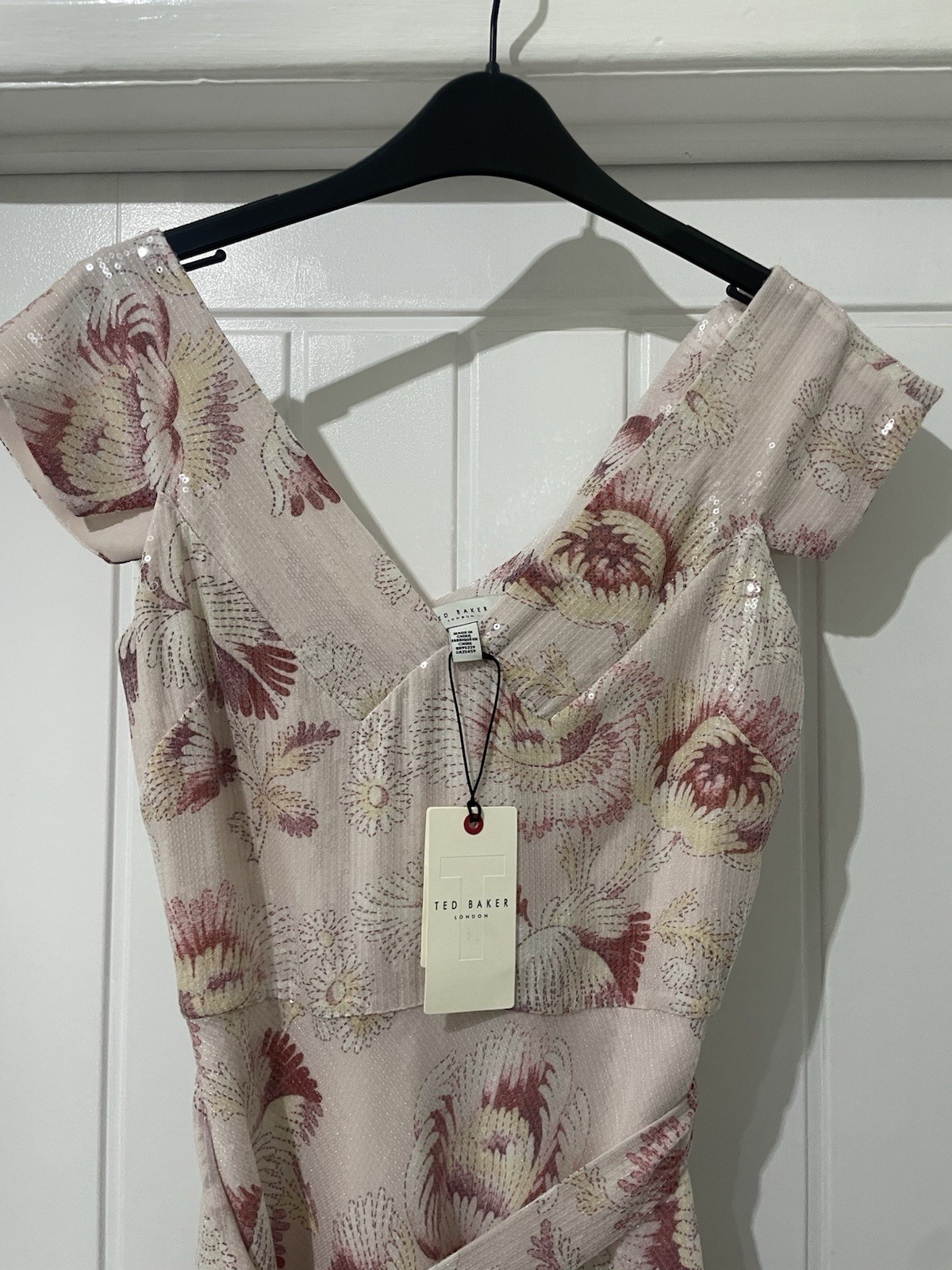 £350 Ted Baker Ninia Belted Floral Midaxi Dress Cream / Pink UK 8 10 Size 1