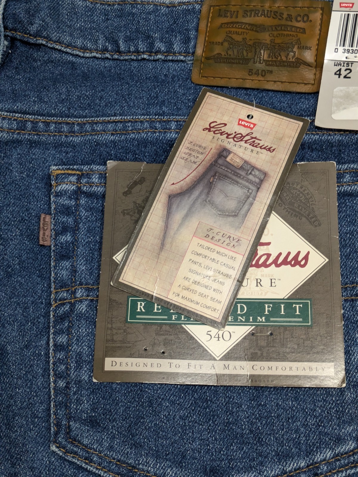 NEW Vintage Levi’s 540 Relaxed Fit Blue Jeans Men’s Sz 42×32 Brown Tab Flex 90’s