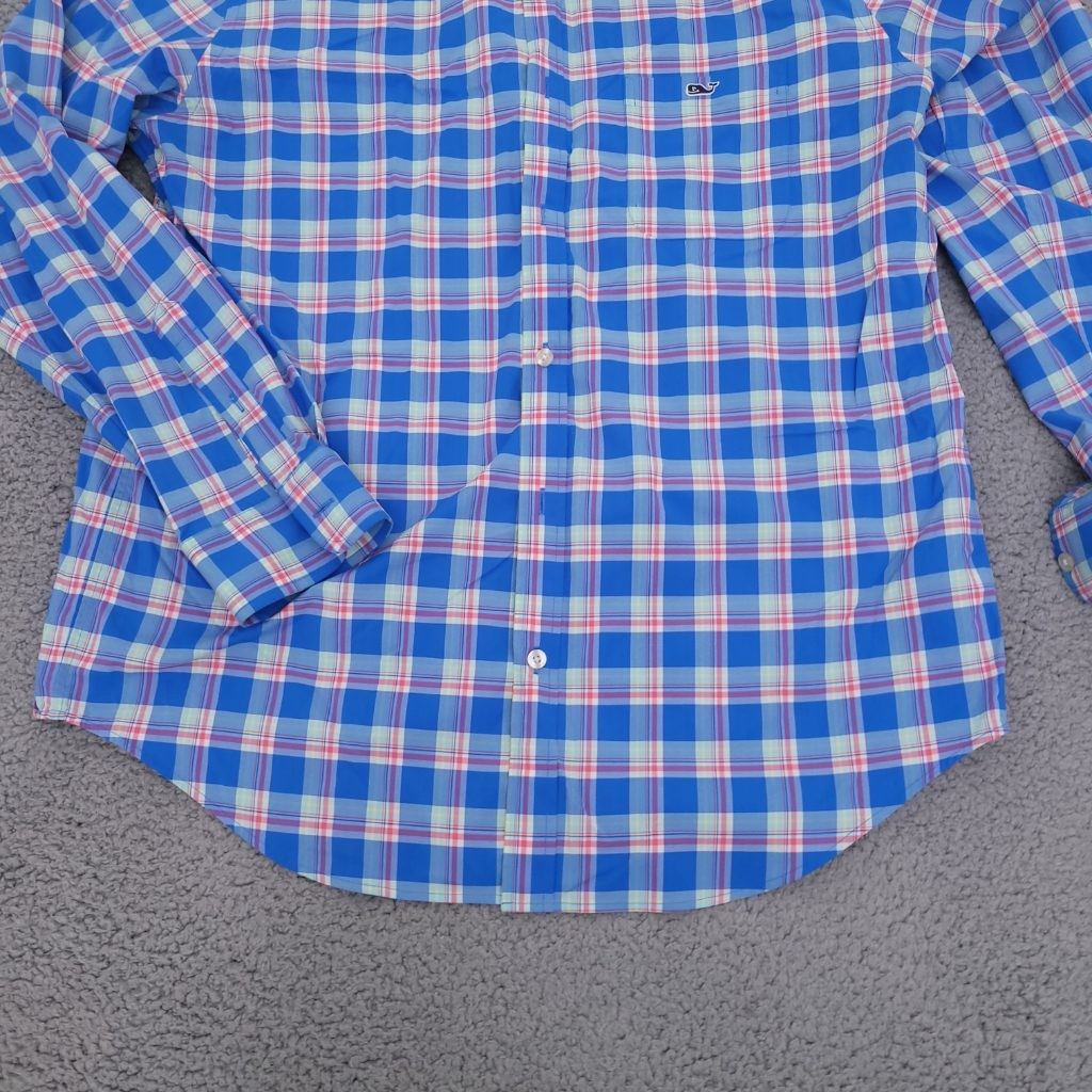 Vineyard Vines Performance Tucker Shirt Mens L Blue Pink Plaid Button Down