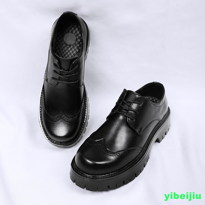Mens Platform Derby Dress Formal Leather Shoes Wing Tip Thick Sole Big Round Toe
