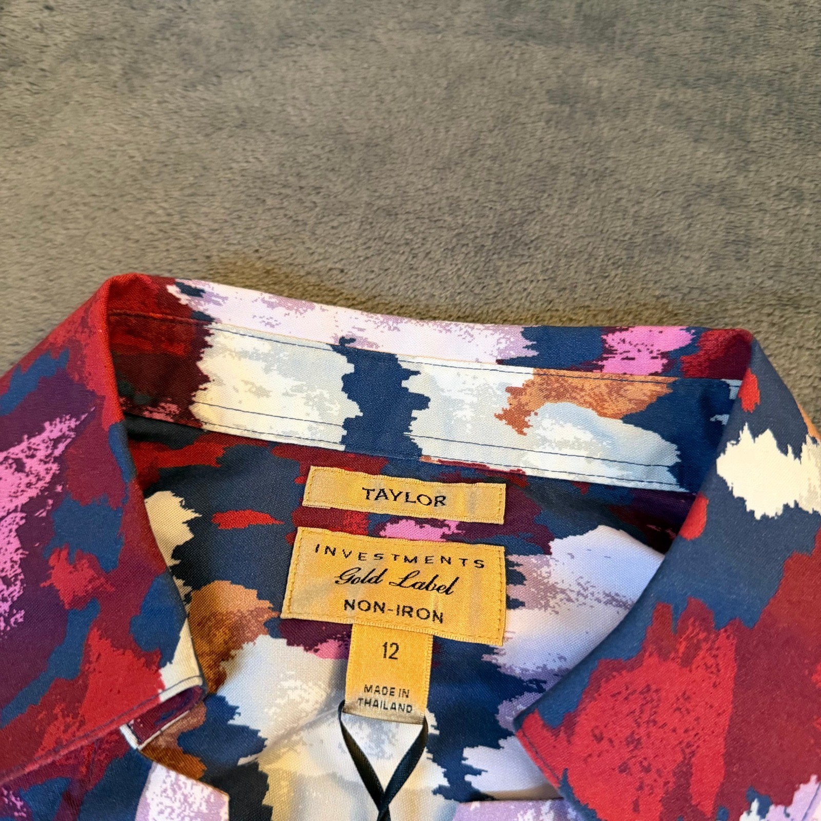 Investments Taylor Blouse Womens Size 12 Multicolor Non Iron 3/4 Sleeve Abstract