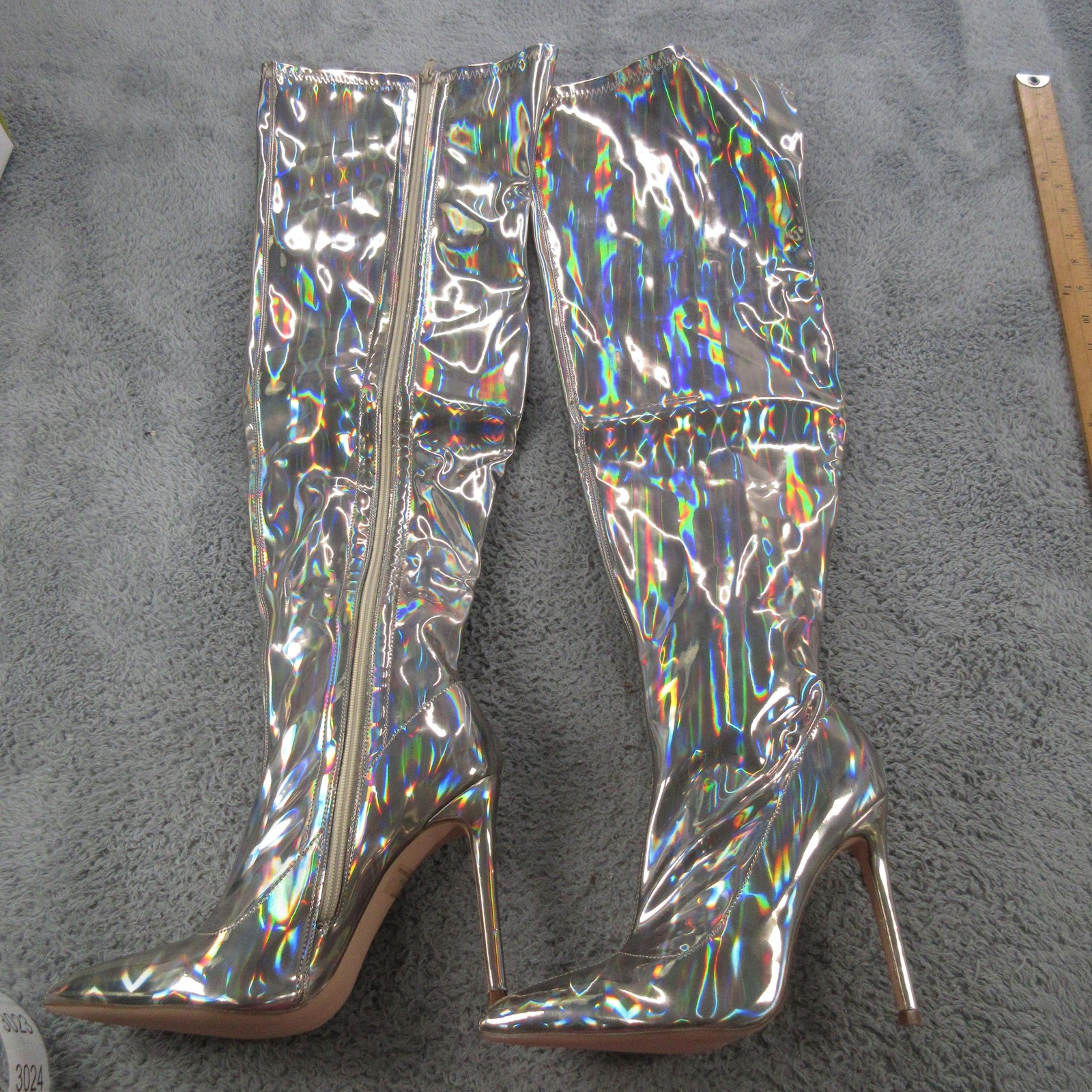 Lemon Drop By Privileged Feather Boots Womens 8.5 Silver Holographic Knee High