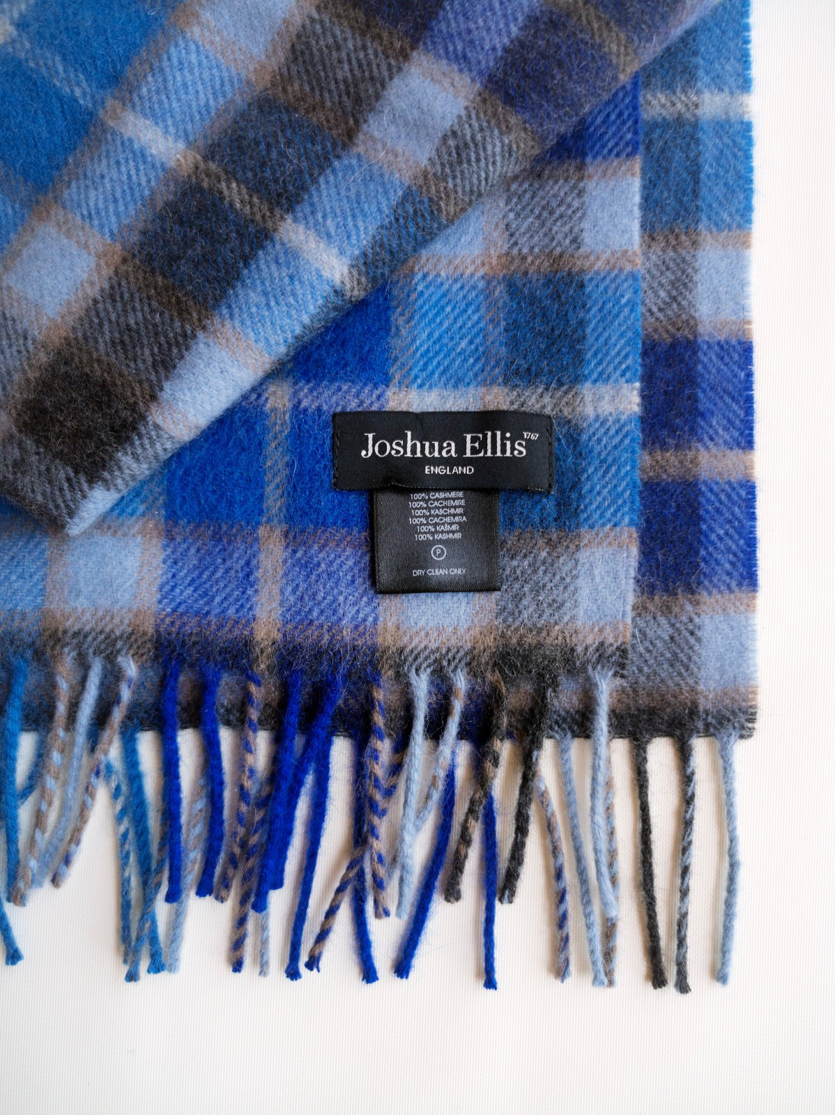 NP €167 Joshua Ellis 100% cashmere scarf, m.i. UK! checked, plaid, wool scarf