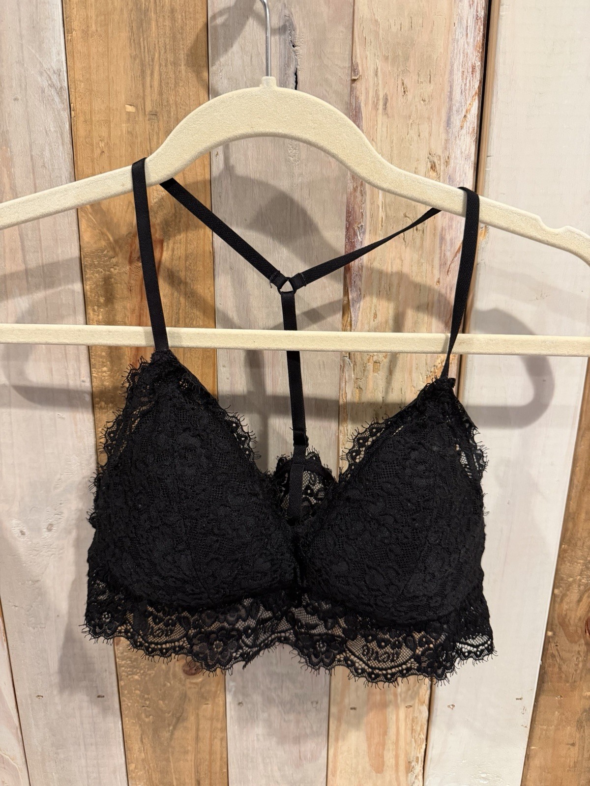 Aerie Real Black Lace Racerback Wireless Bralette Bra M Adjustable Straps