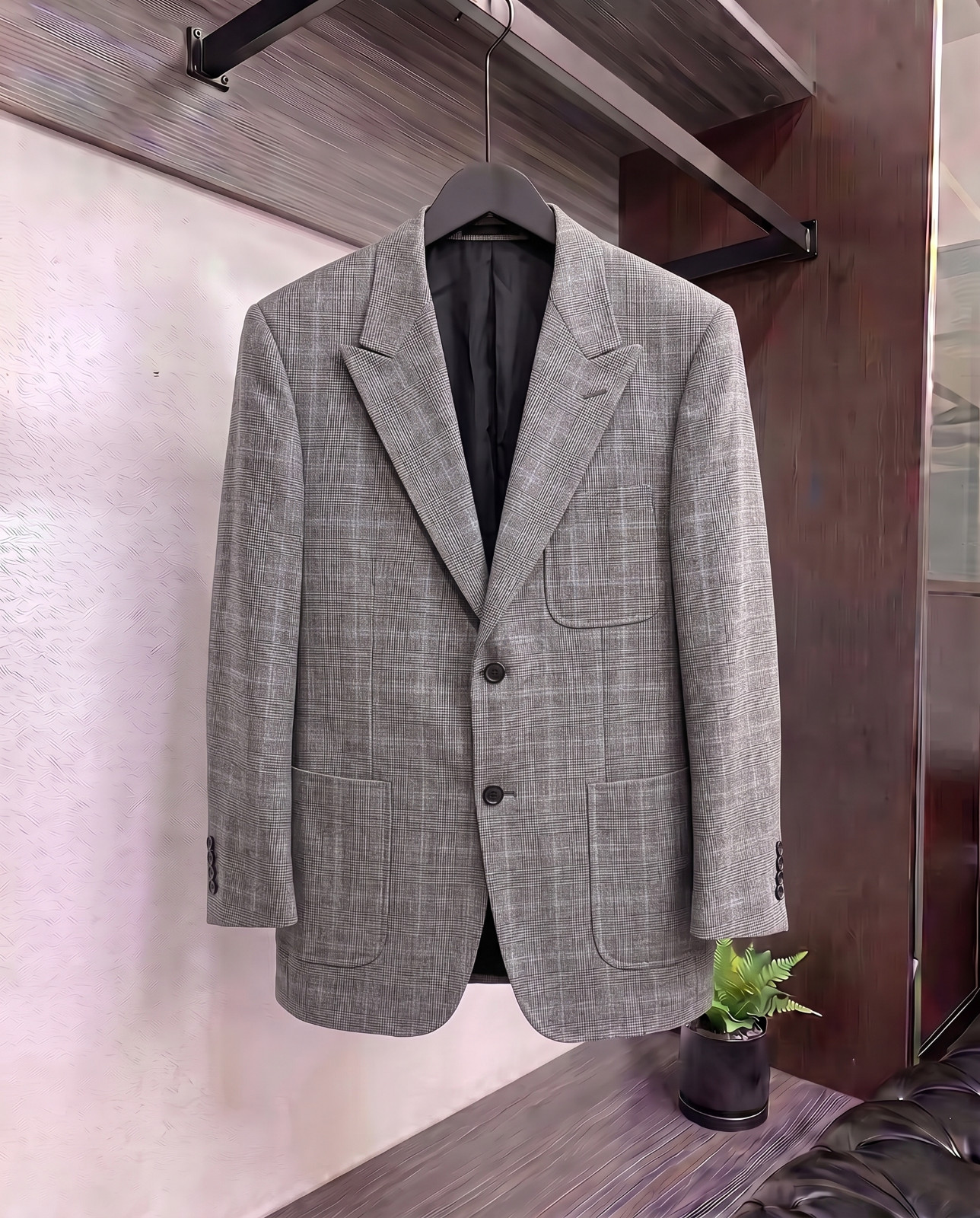 Brioni Wool 2-piece SUIT Gray checkered Celio Blazer Mens 48/50 size luxury