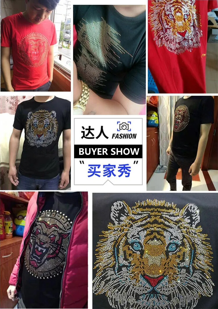 New Fashion Tiger Rhinestones Summer Short Sleeve Luxury Men Designer T-Shirt