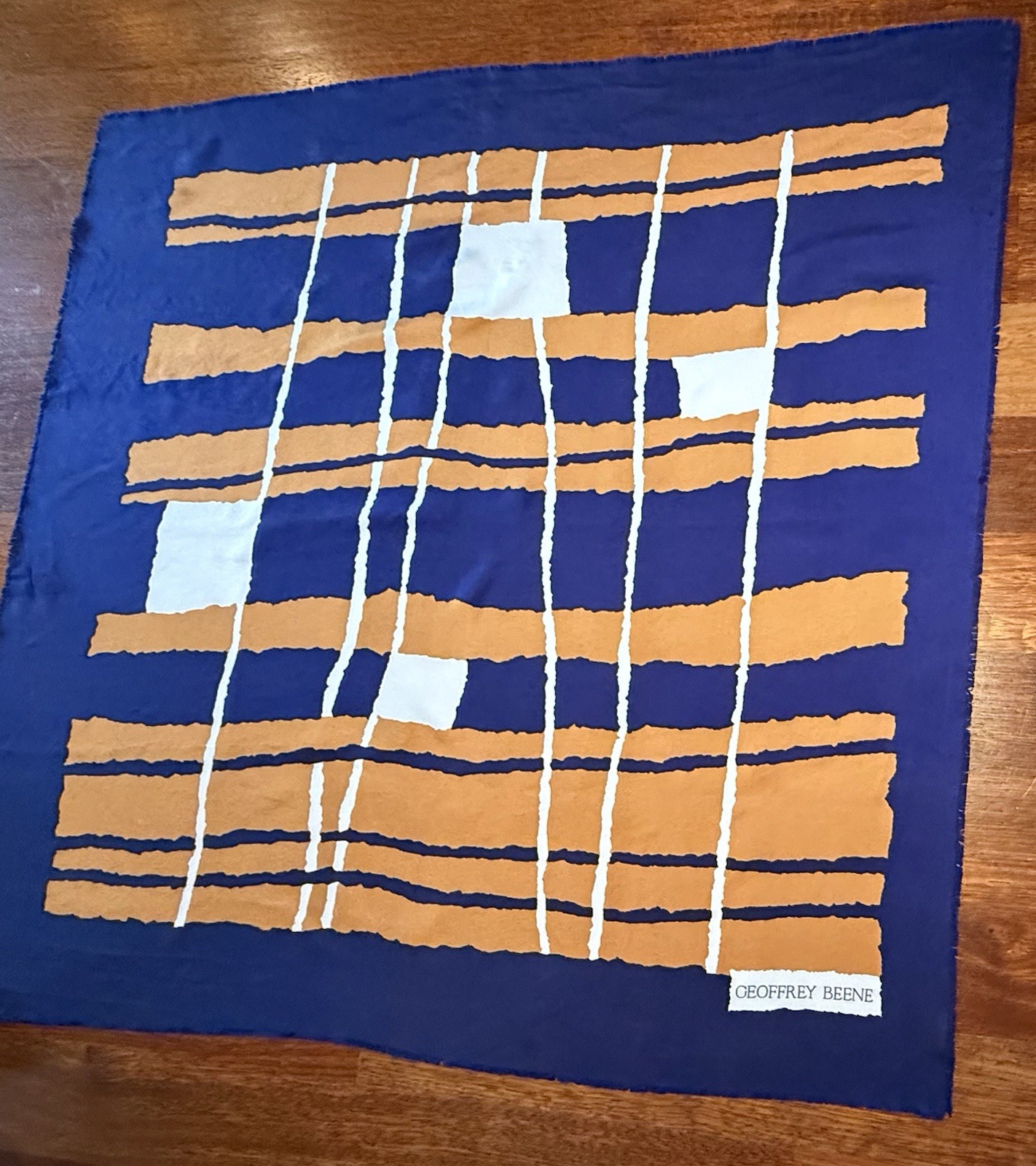 Geoffrey Beene Silk Scarf Made In France Geometric Pattern 32 x 30.5 Inches