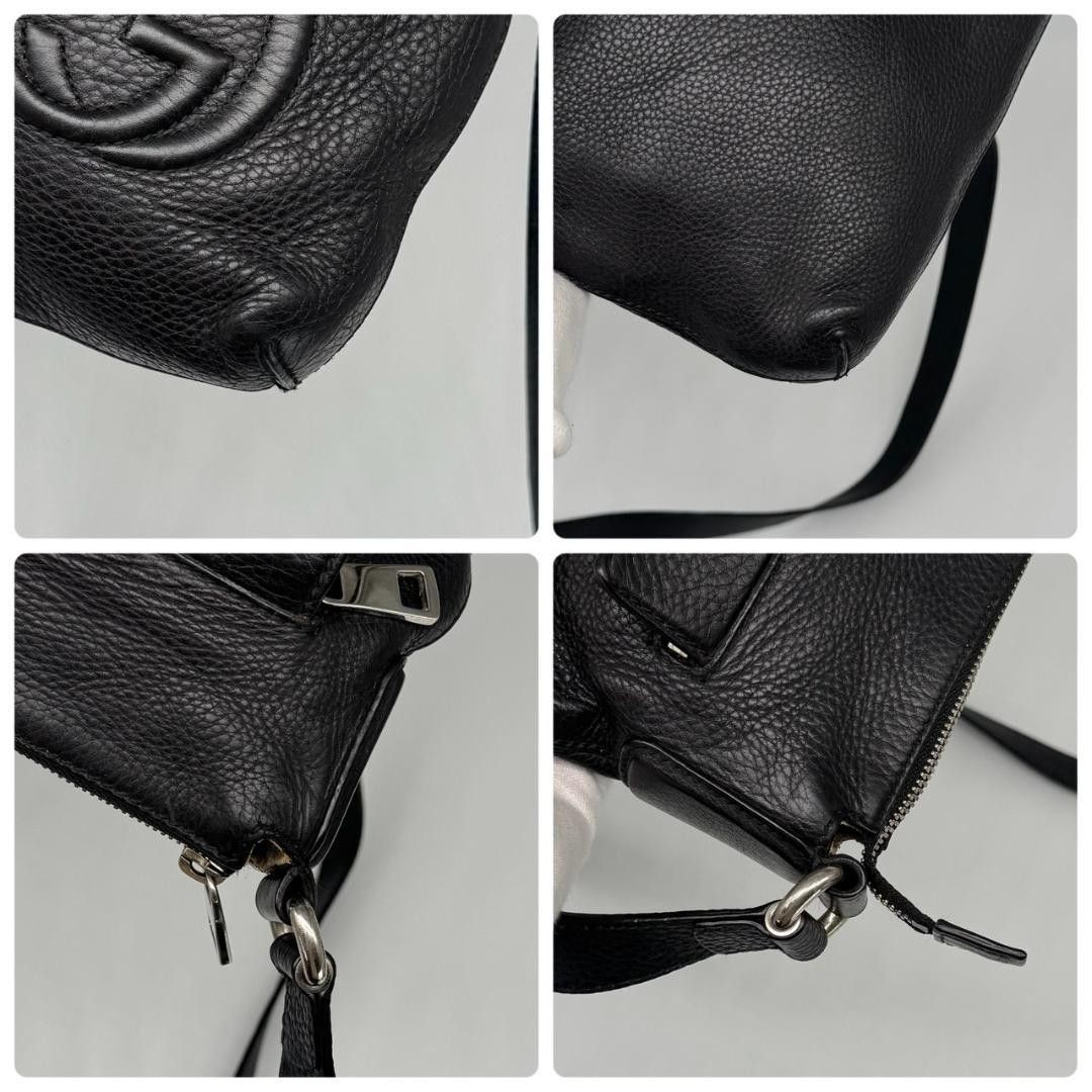 GUCCI Interlocking G Shoulder Bag Black Leather Handbag 26cm x 27cm x 5cm Strap