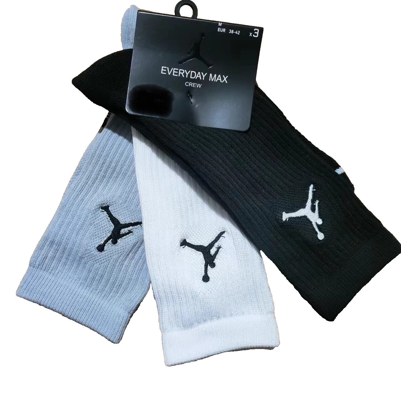 EVERYDAY MAXNike Jordan Jumpman 3-Pack Crew Socks – Black/White/Gray(DX9632 902)