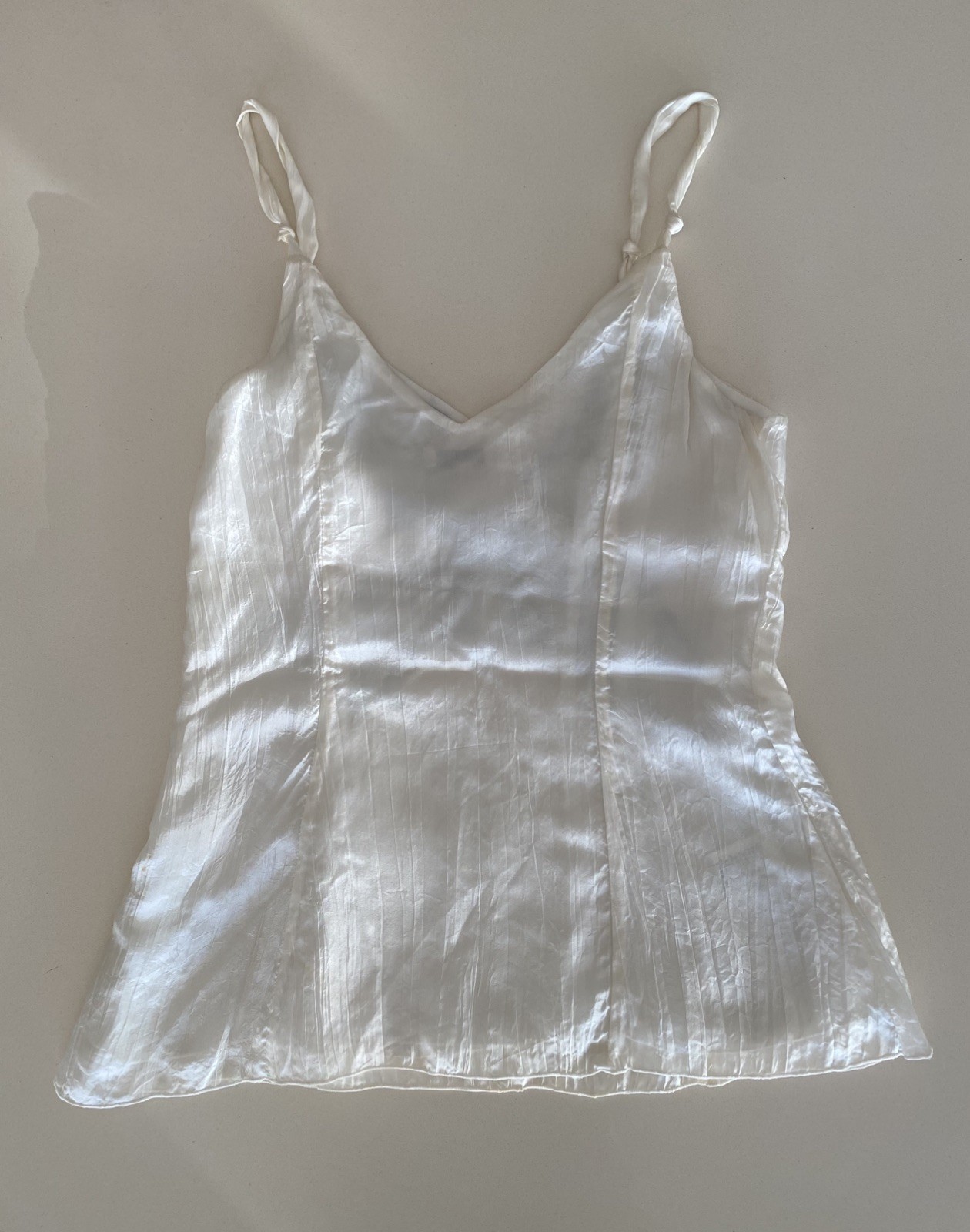MAX & DG Italy White Silk cami top Black sequin Spaghetti Petite 160/84A NWOT