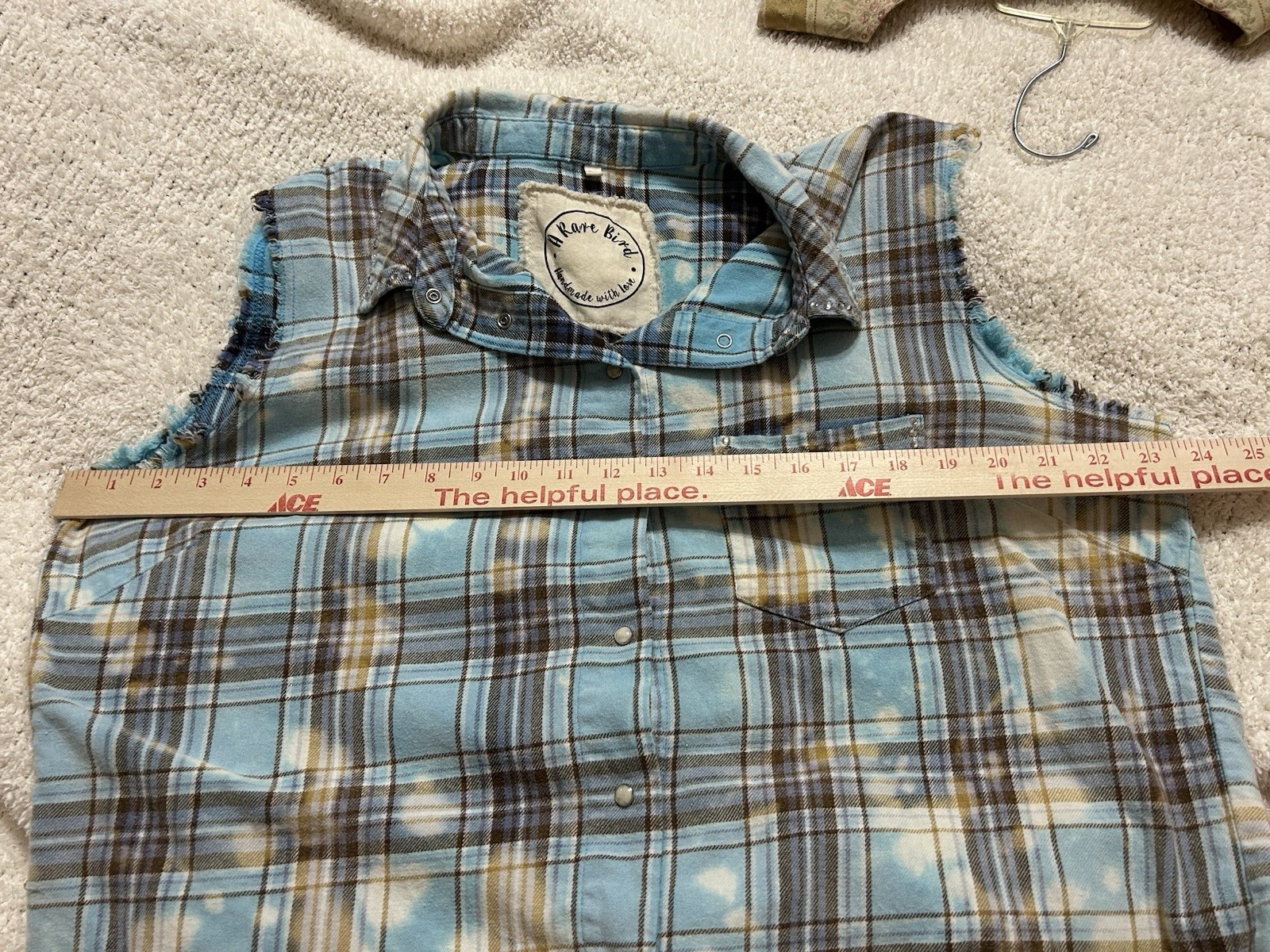 A Rare Bird Top One Size Blue Plaid Rhinestone Boho Shabby Chic Western Snap Up