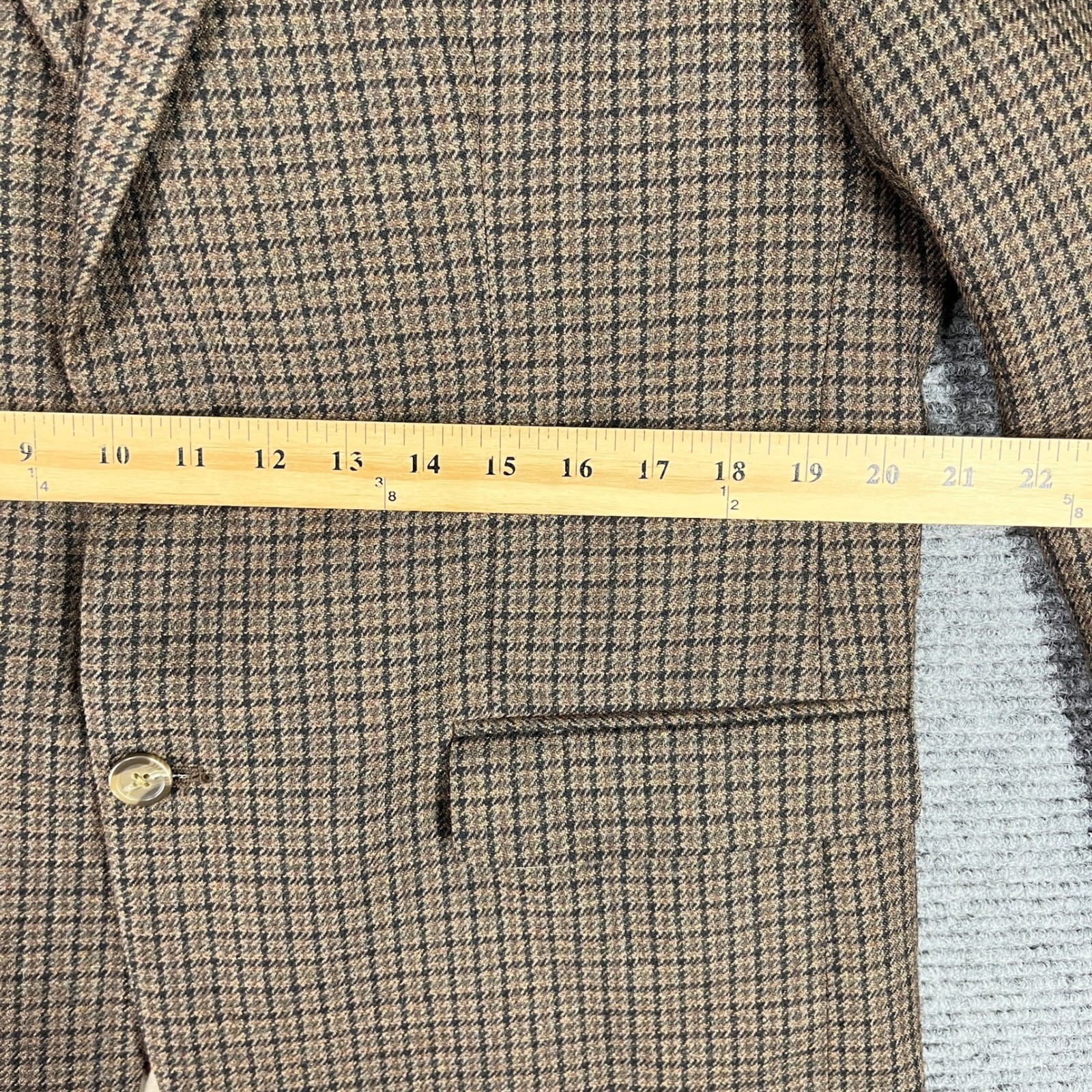 Chaps Wool Houndstooth Plaid Sport Coat Blazer Brown 42R Mens