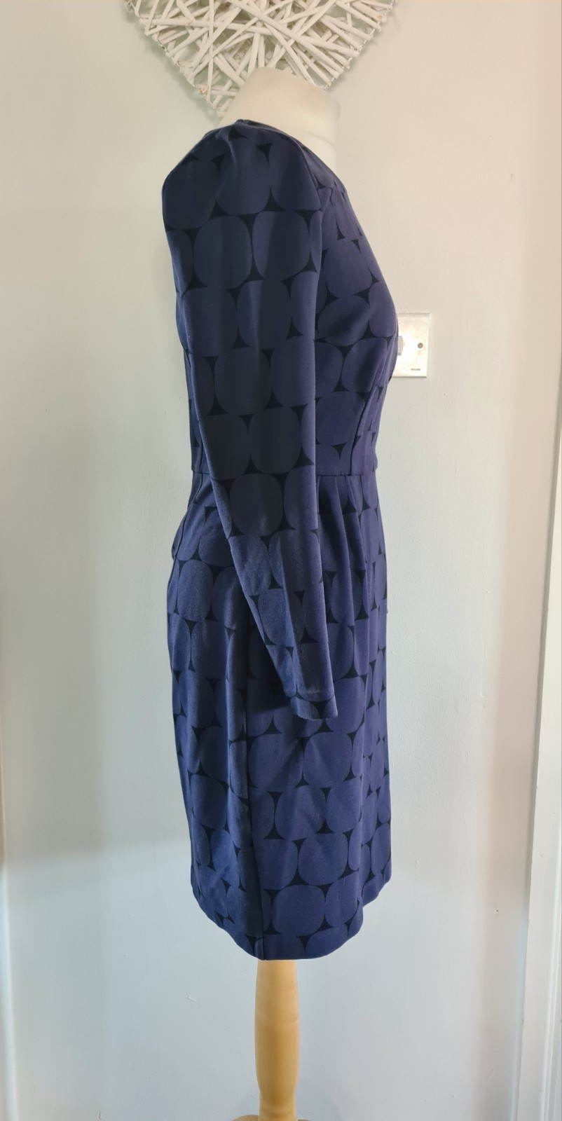 Ladies Boden Cotton Blend Navy Blue Black Geo Print Pencil Dress Size Size 12 R