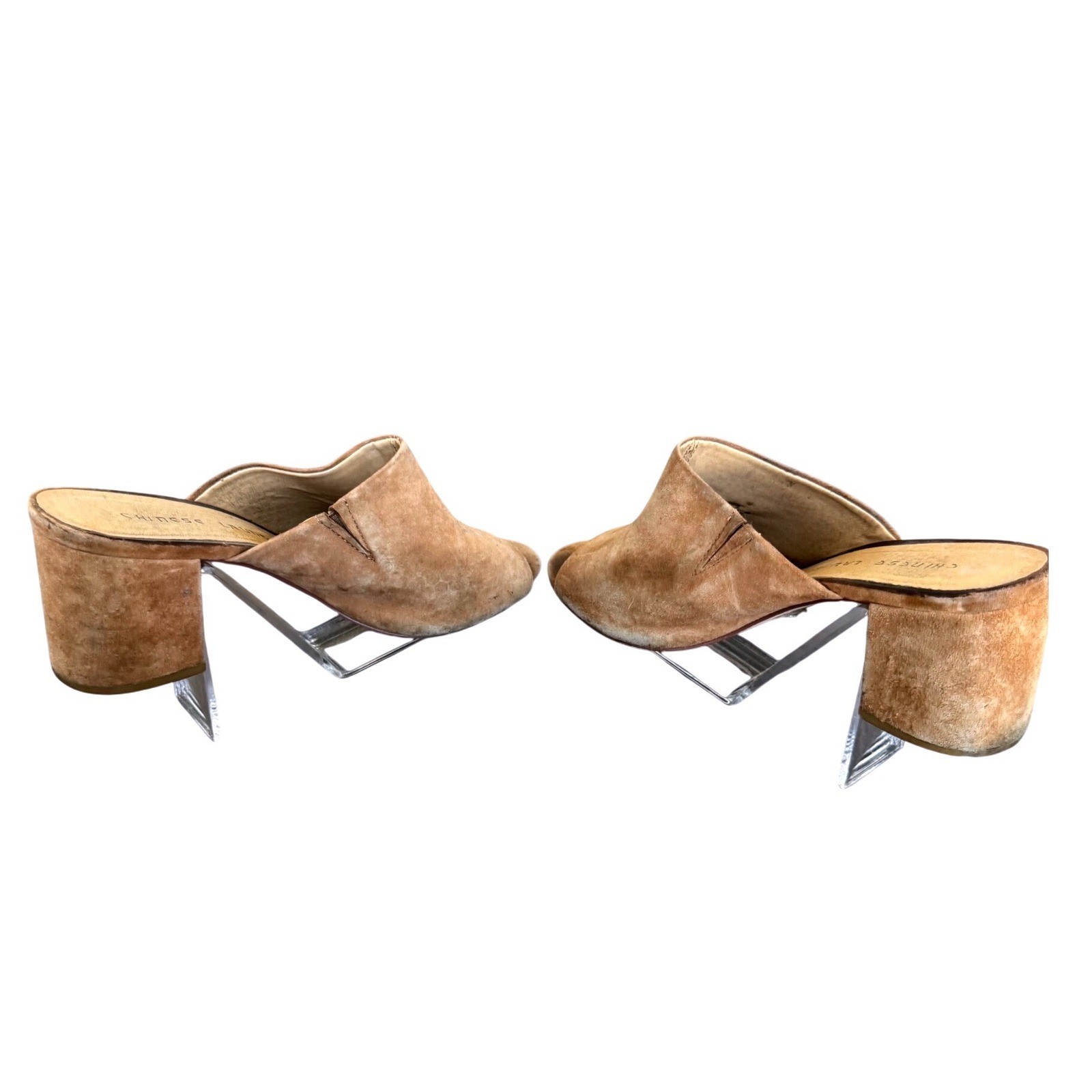 Tan Mule Peep Toe 3″ Block Heel Boho Chinese Laundry Sz 8.5