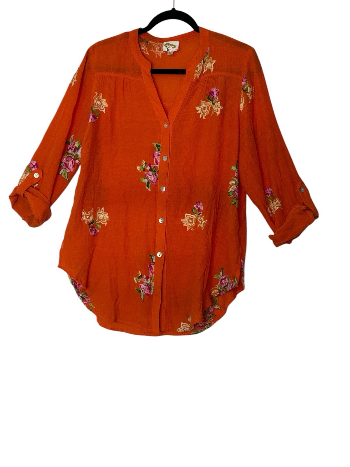 Anthropologie Fig and Flower Tunic Top Women Medium Floral Long Sleeve Boho